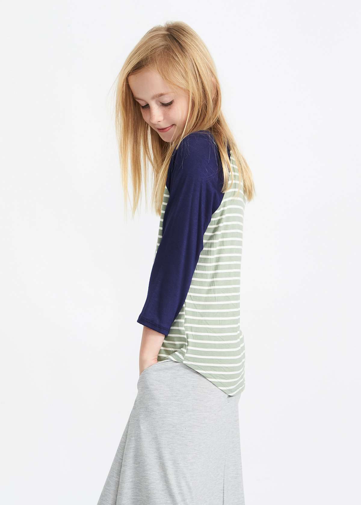 girls blush and gray hi-lo midi modest skirt