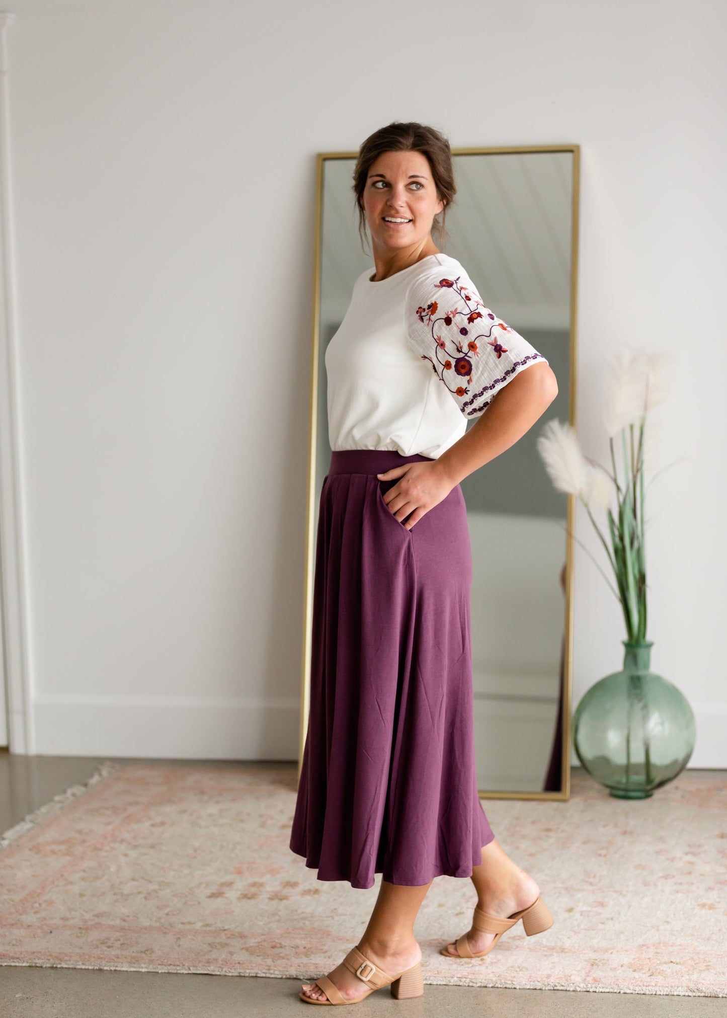 High Waist Pleated Midi Skirt Skirts Zenana