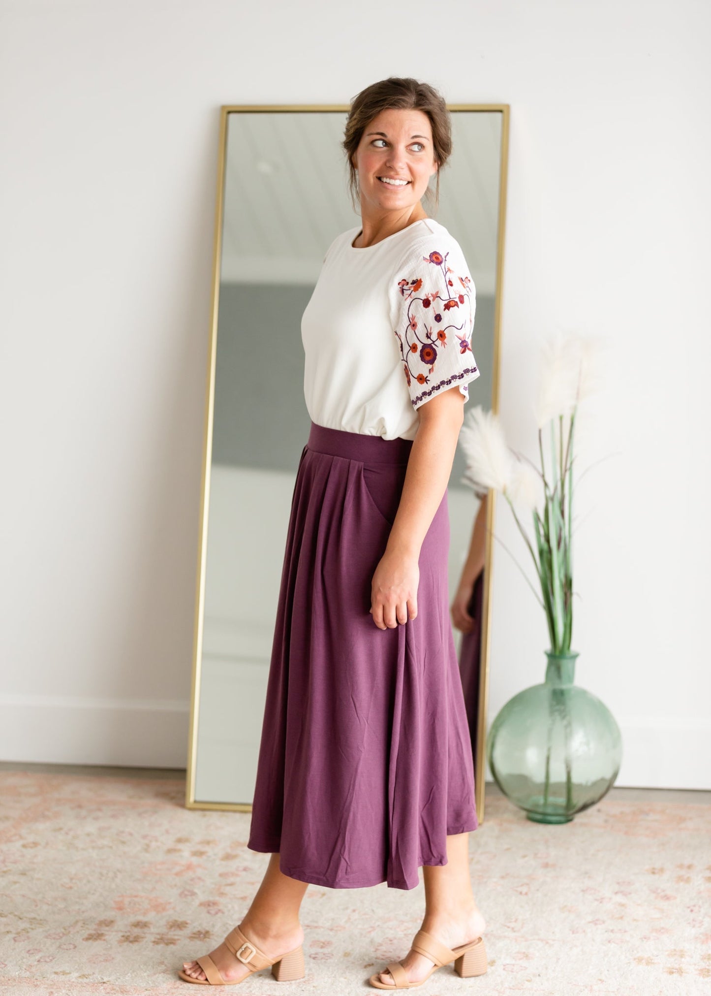 High Waist Pleated Midi Skirt Skirts Zenana