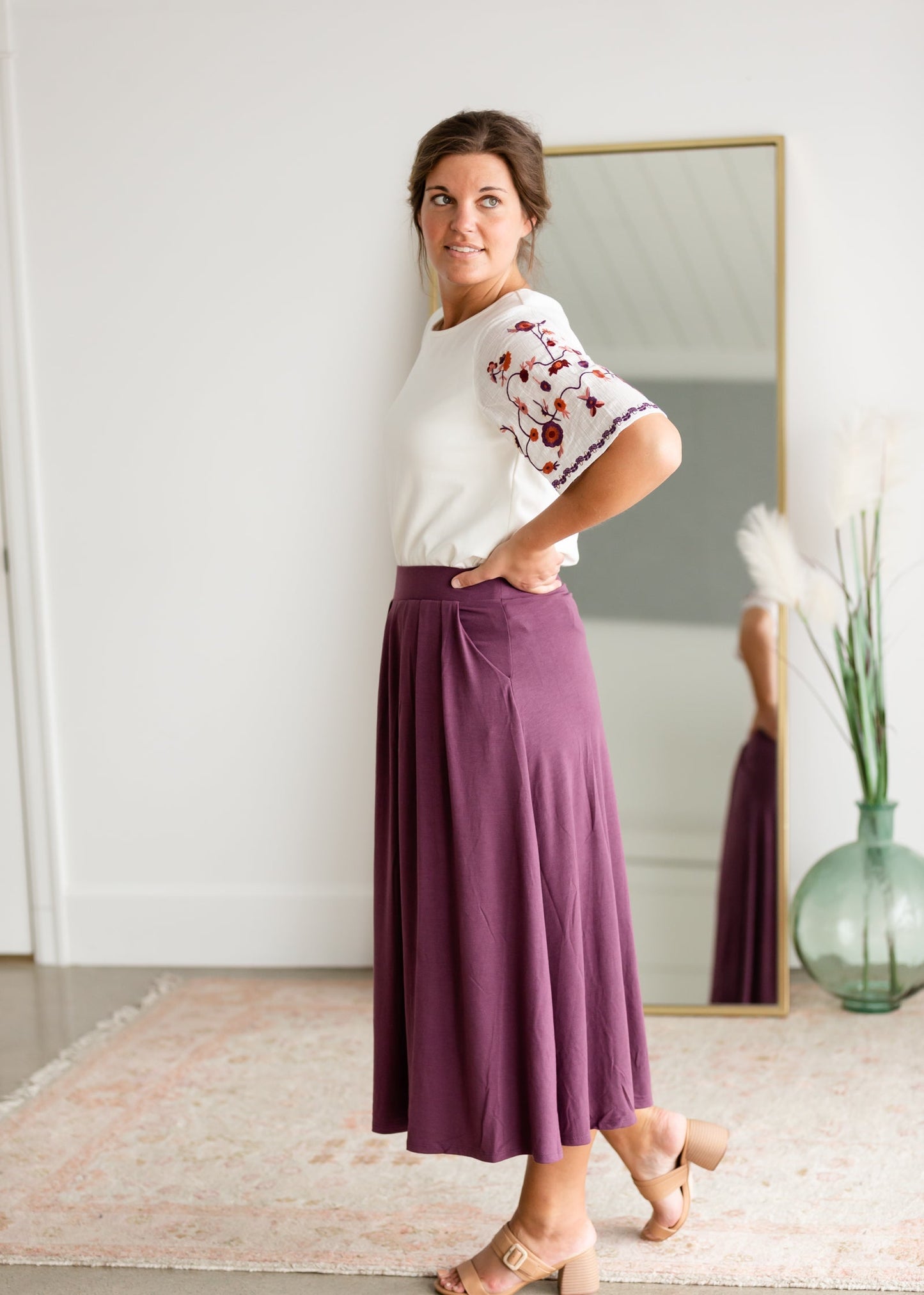 High Waist Pleated Midi Skirt Skirts Zenana