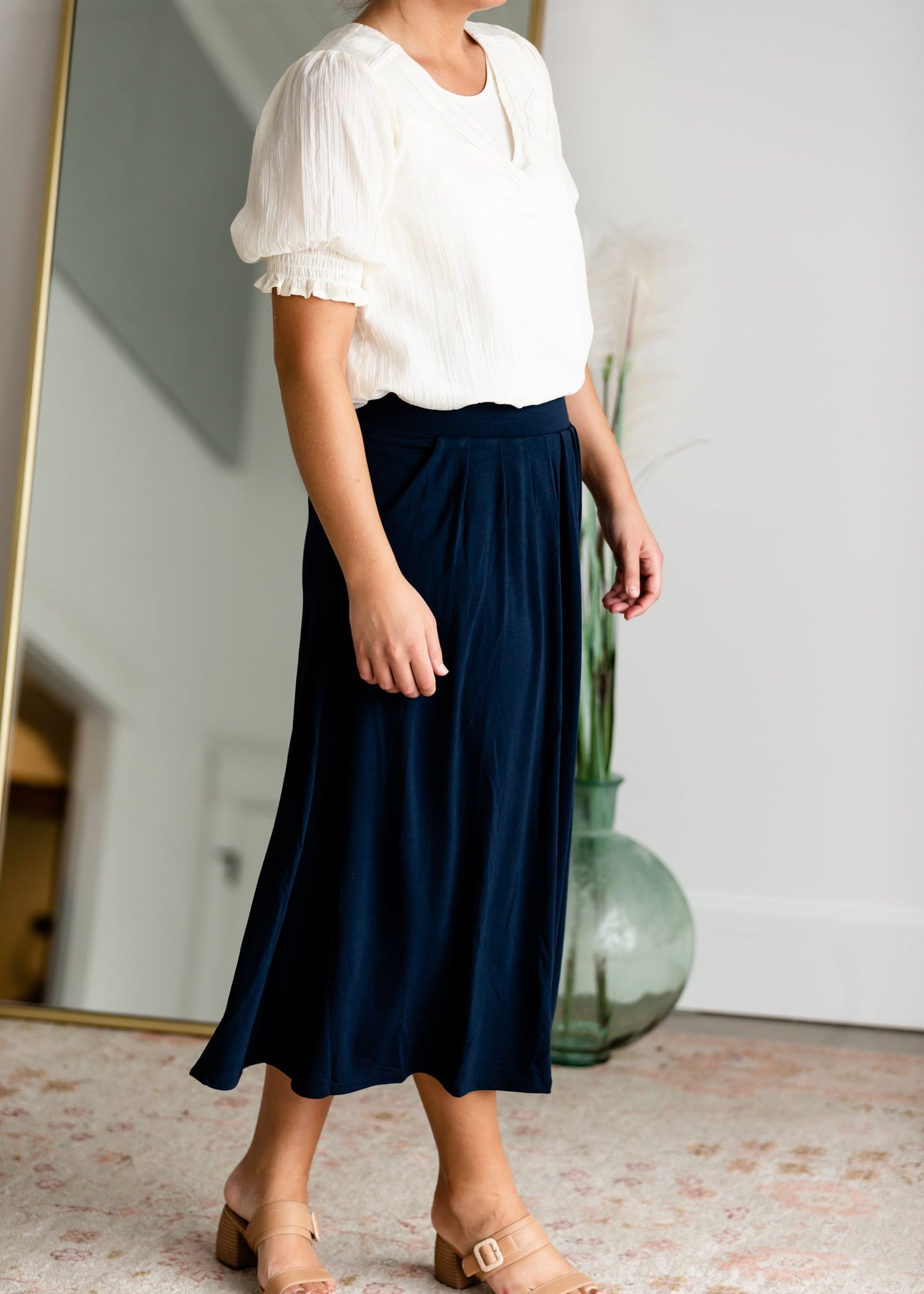 High Waist Pleated Midi Skirt Skirts Zenana
