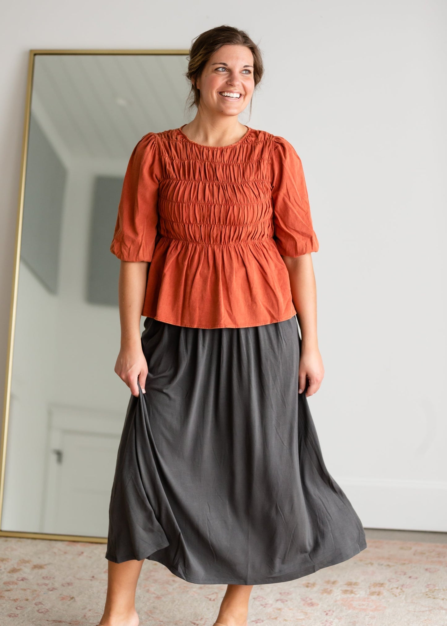 High Waist Pleated Midi Skirt Skirts Zenana