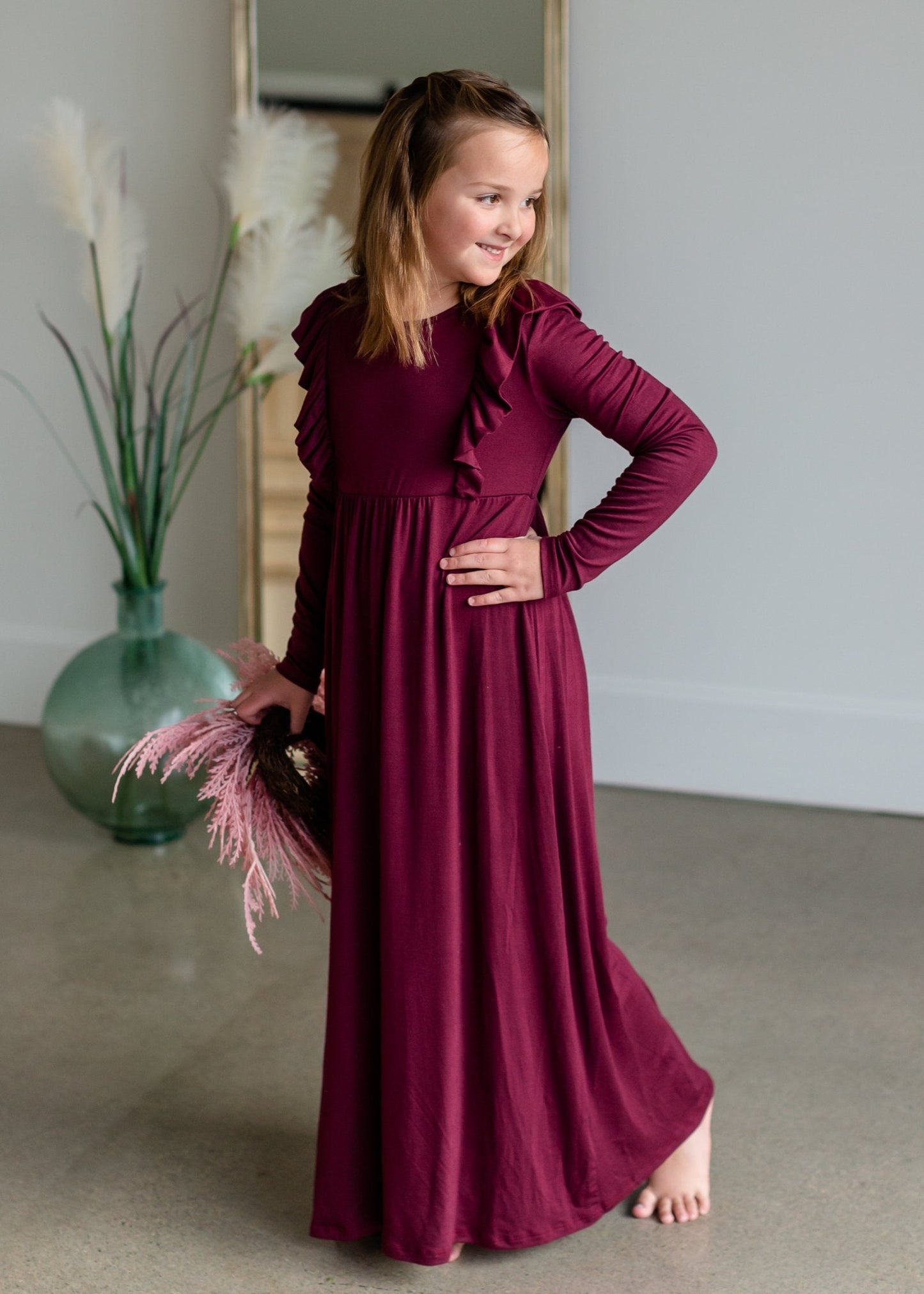 High Waist Ruffle Detail Long Sleeve Maxi Dress - FINAL SALE Girls GTOG