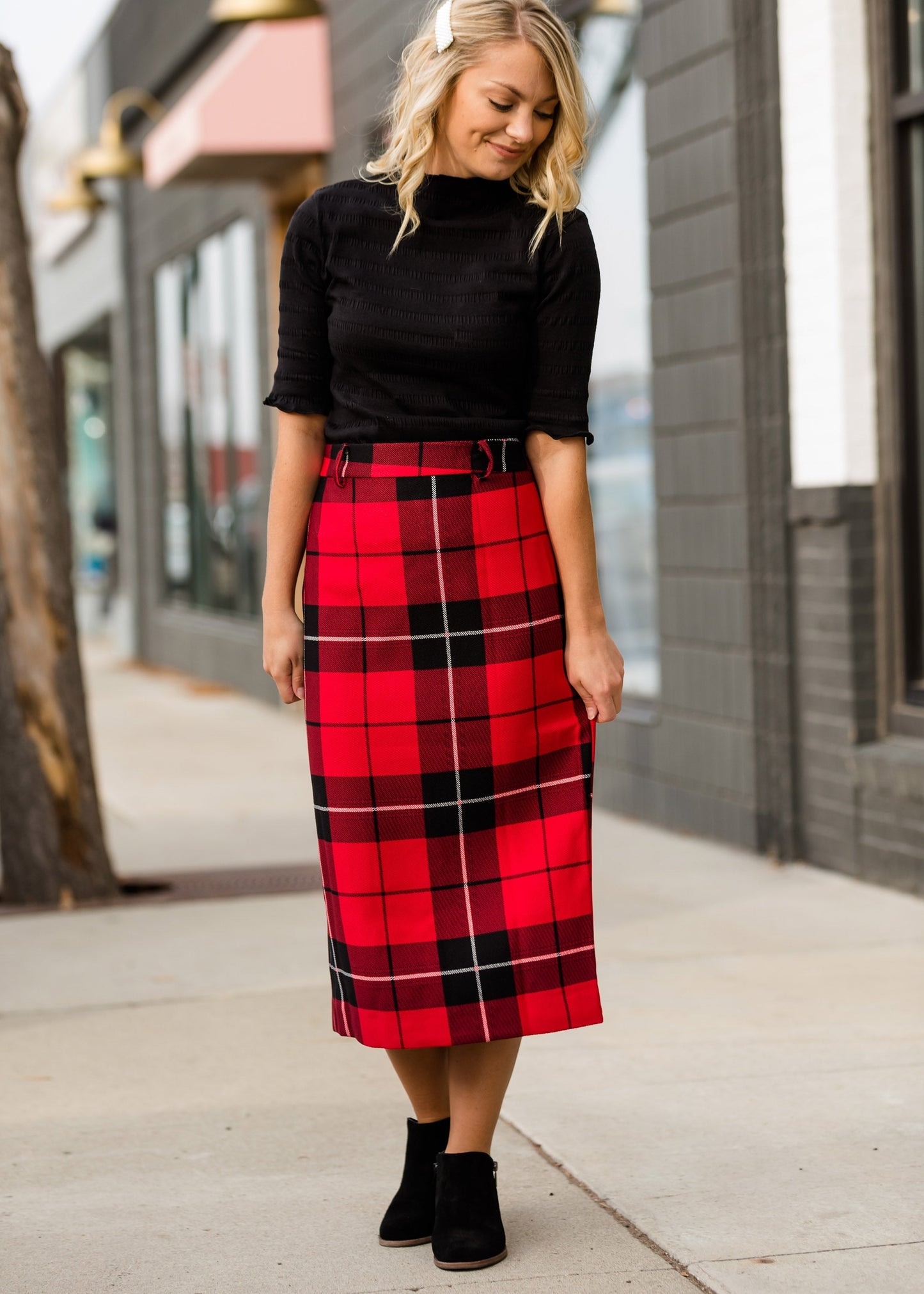 High Waisted Buffalo Check Midi Skirt - FINAL SALE Skirts