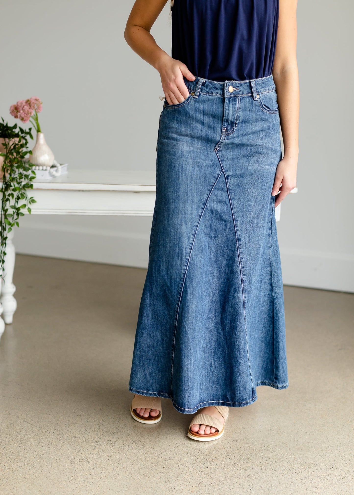Jennifer A-Line Long Denim Skirt Skirts Inherit SOP