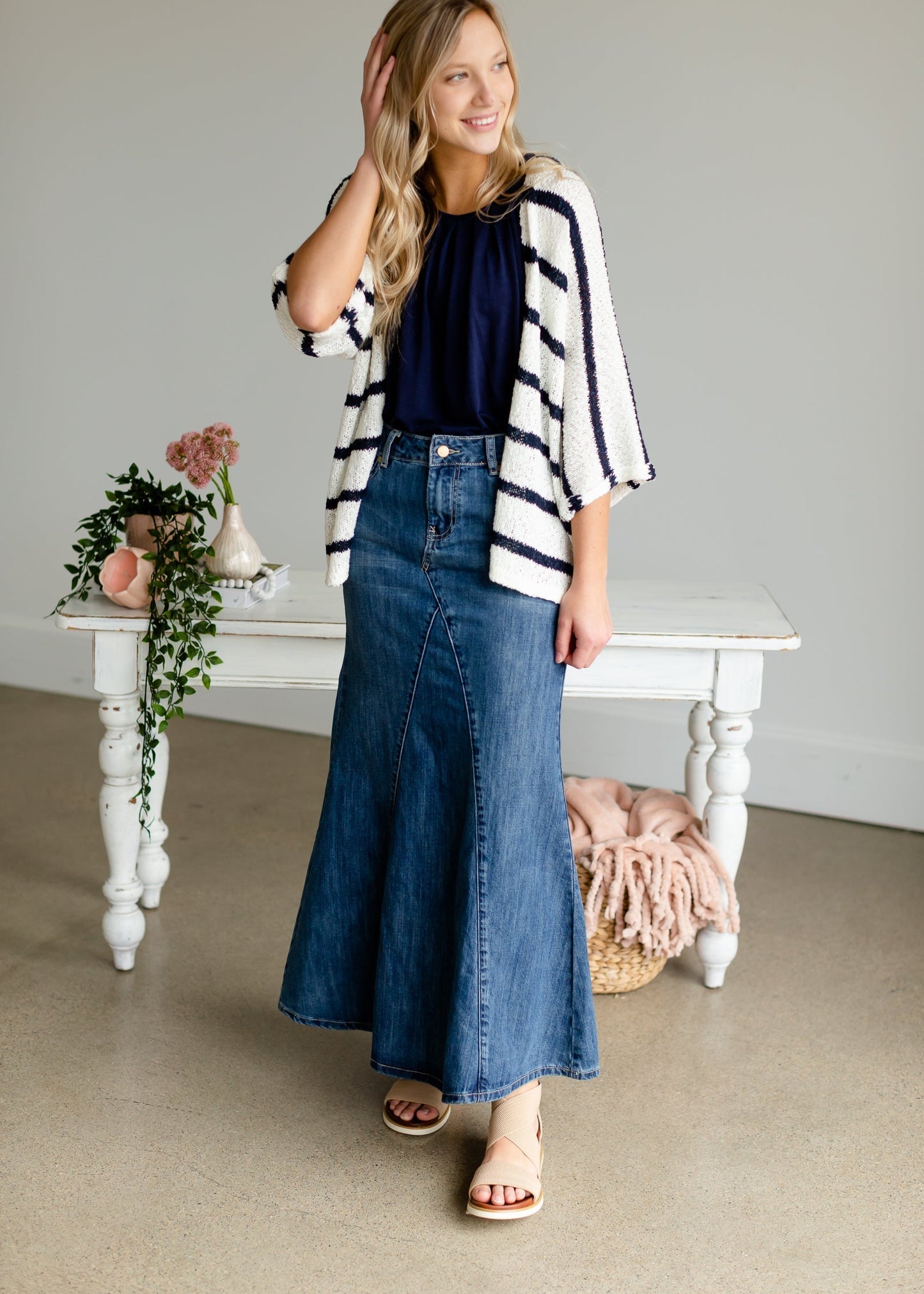 Jennifer A-Line Long Denim Skirt Skirts Inherit SOP