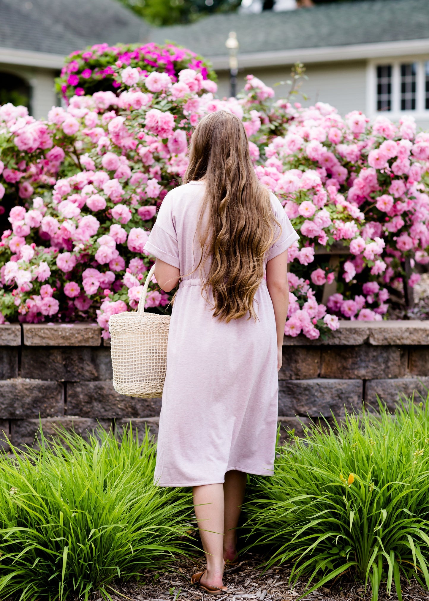 Lilac pocket and tie waist midi dress