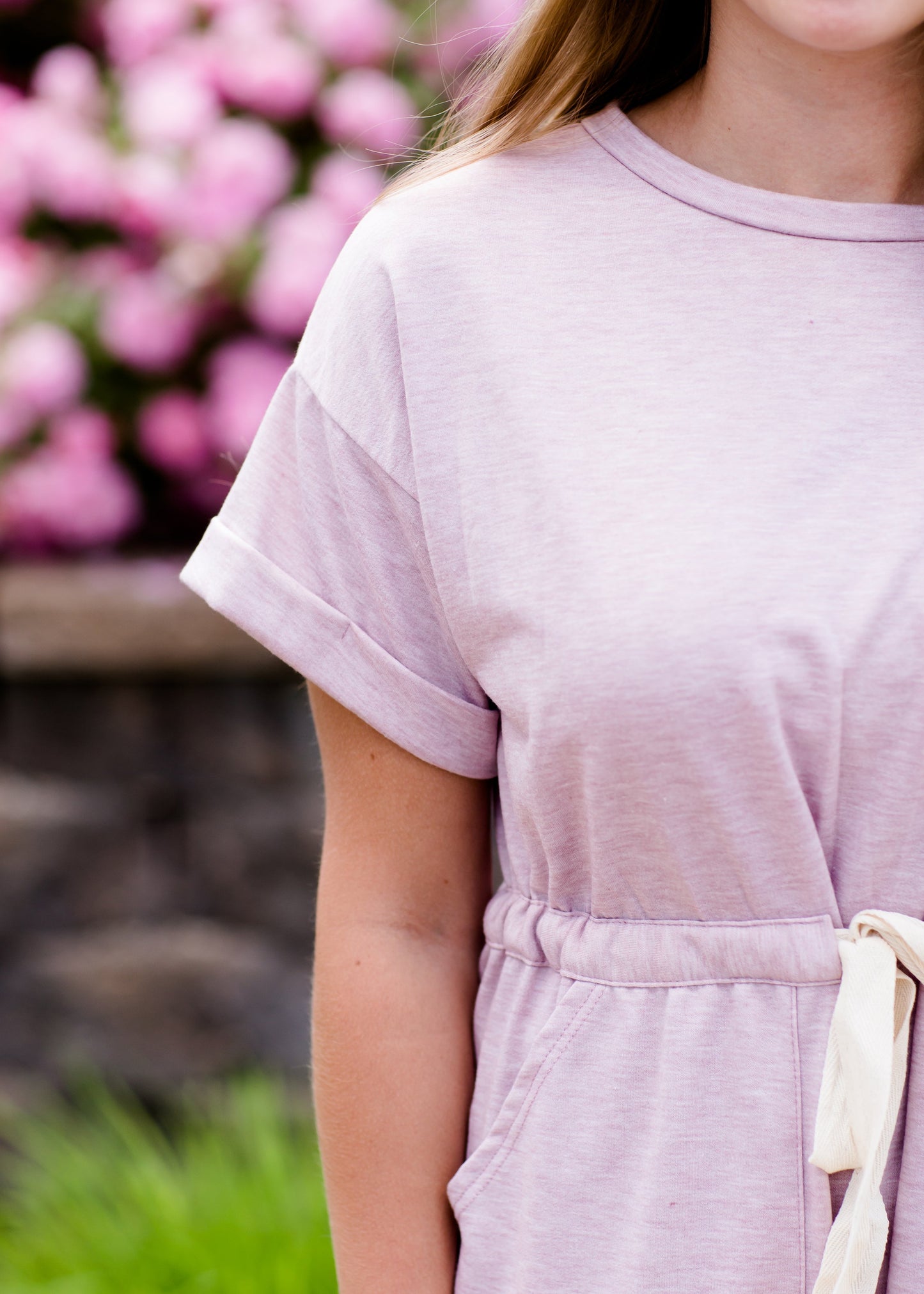 Lilac pocket and tie waist midi dress