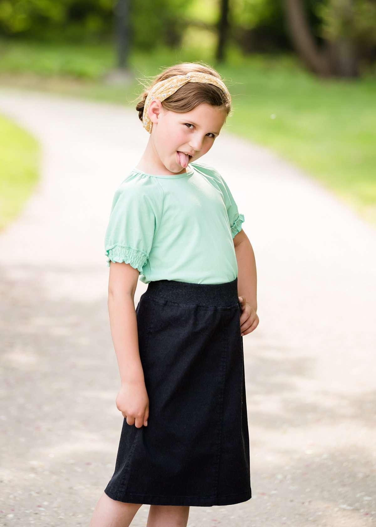 little girls modest purple, mint or black denim midi skirt
