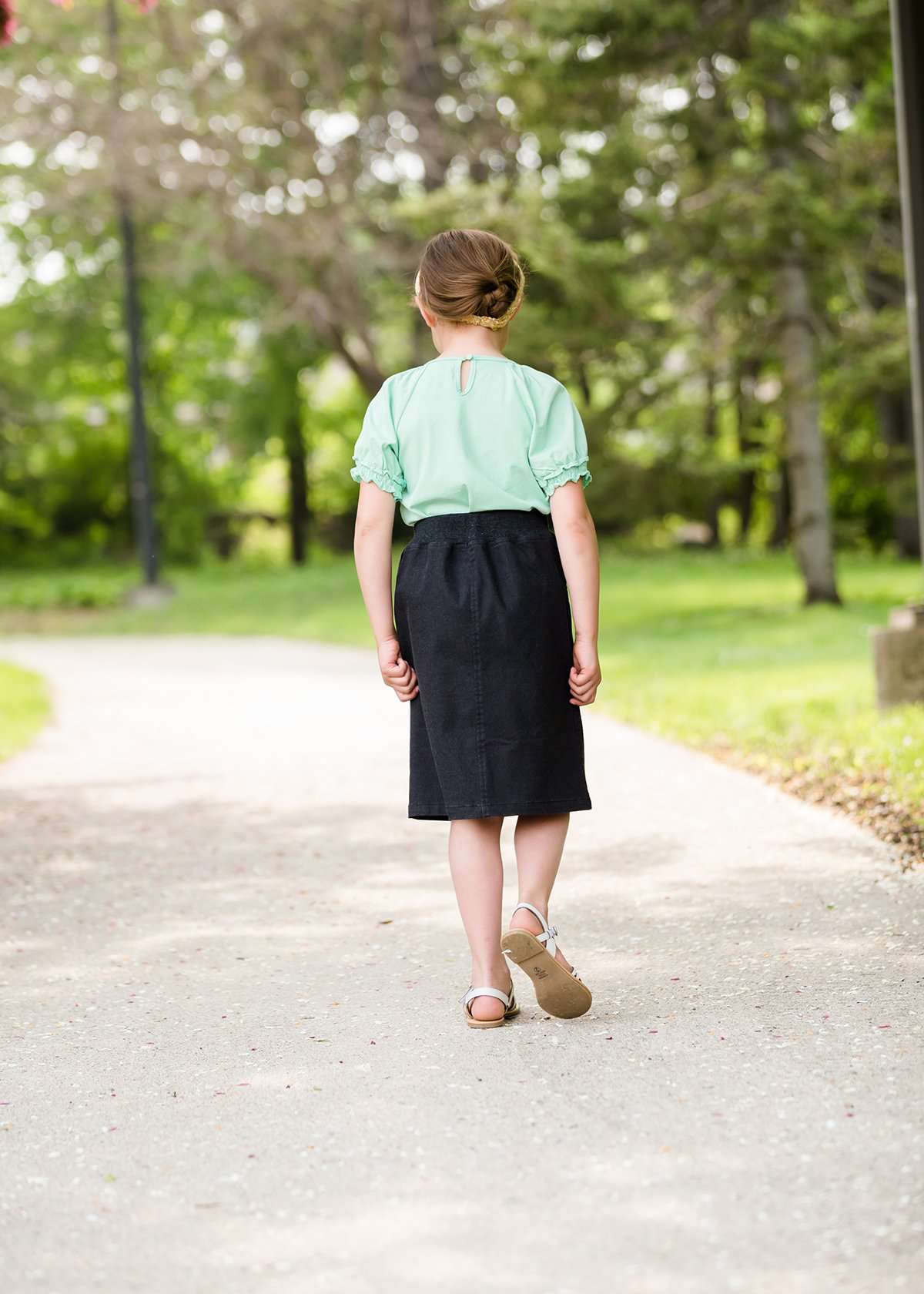 little girls modest purple, mint or black denim midi skirt