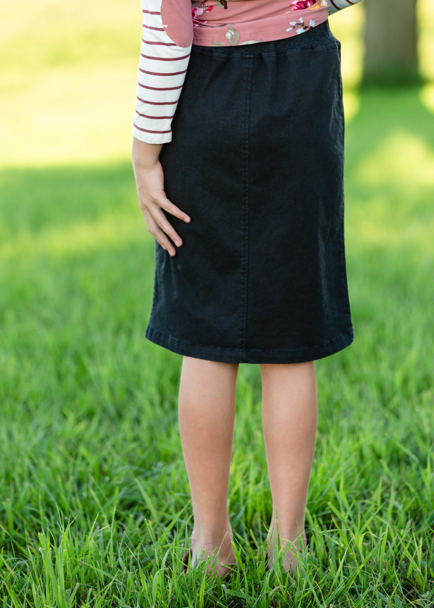 Joey Black Stretch Waist Girls Midi Skirt - FINAL SALE Skirts
