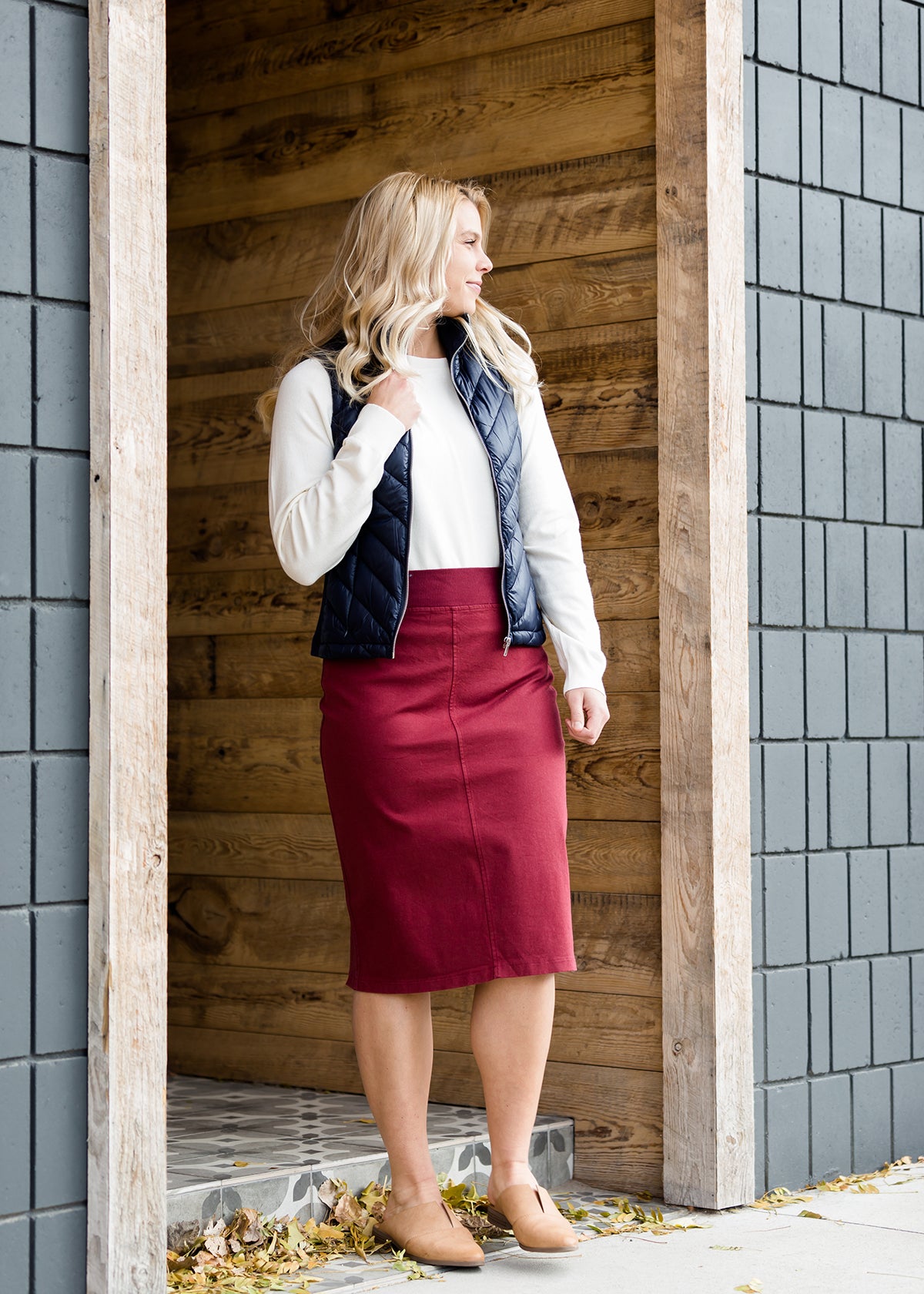 Joey Burgandy Stretch Waist Midi Skirt - FINAL SALE Skirts