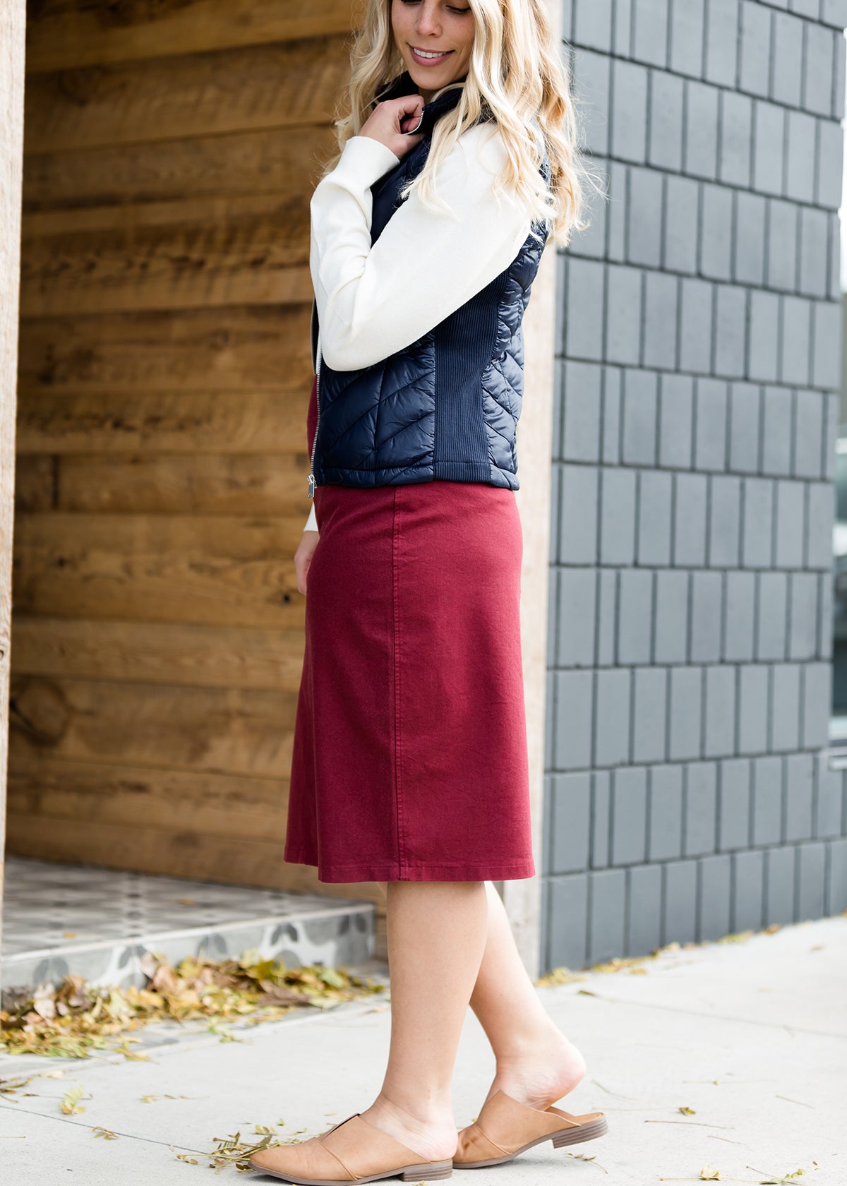 Joey Burgandy Stretch Waist Midi Skirt - FINAL SALE Skirts