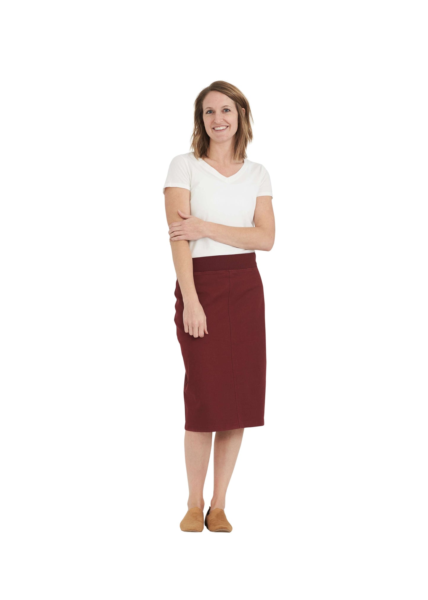 Joey Burgandy Stretch Waist Midi Skirt - FINAL SALE Skirts