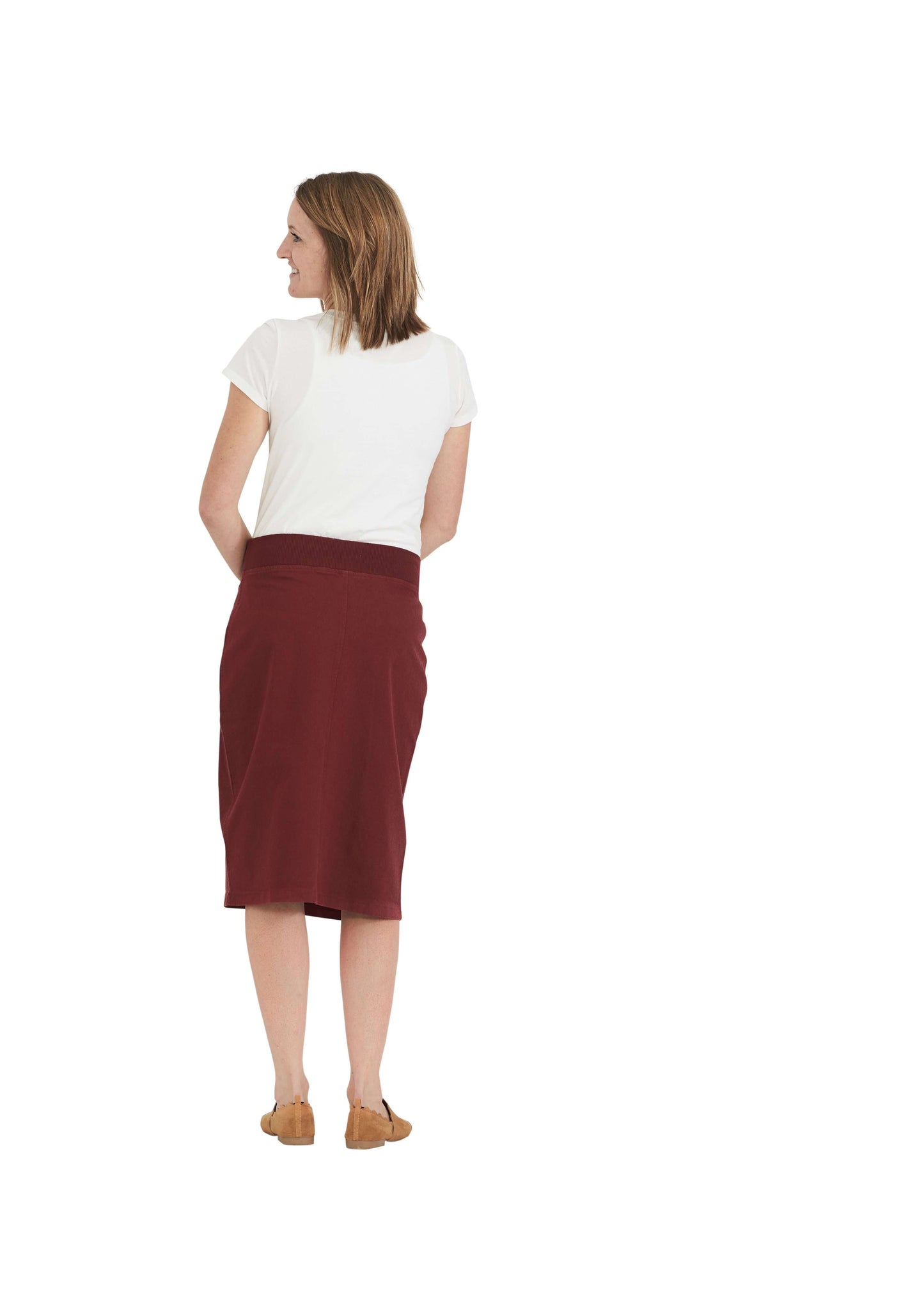 Joey Burgandy Stretch Waist Midi Skirt - FINAL SALE Skirts