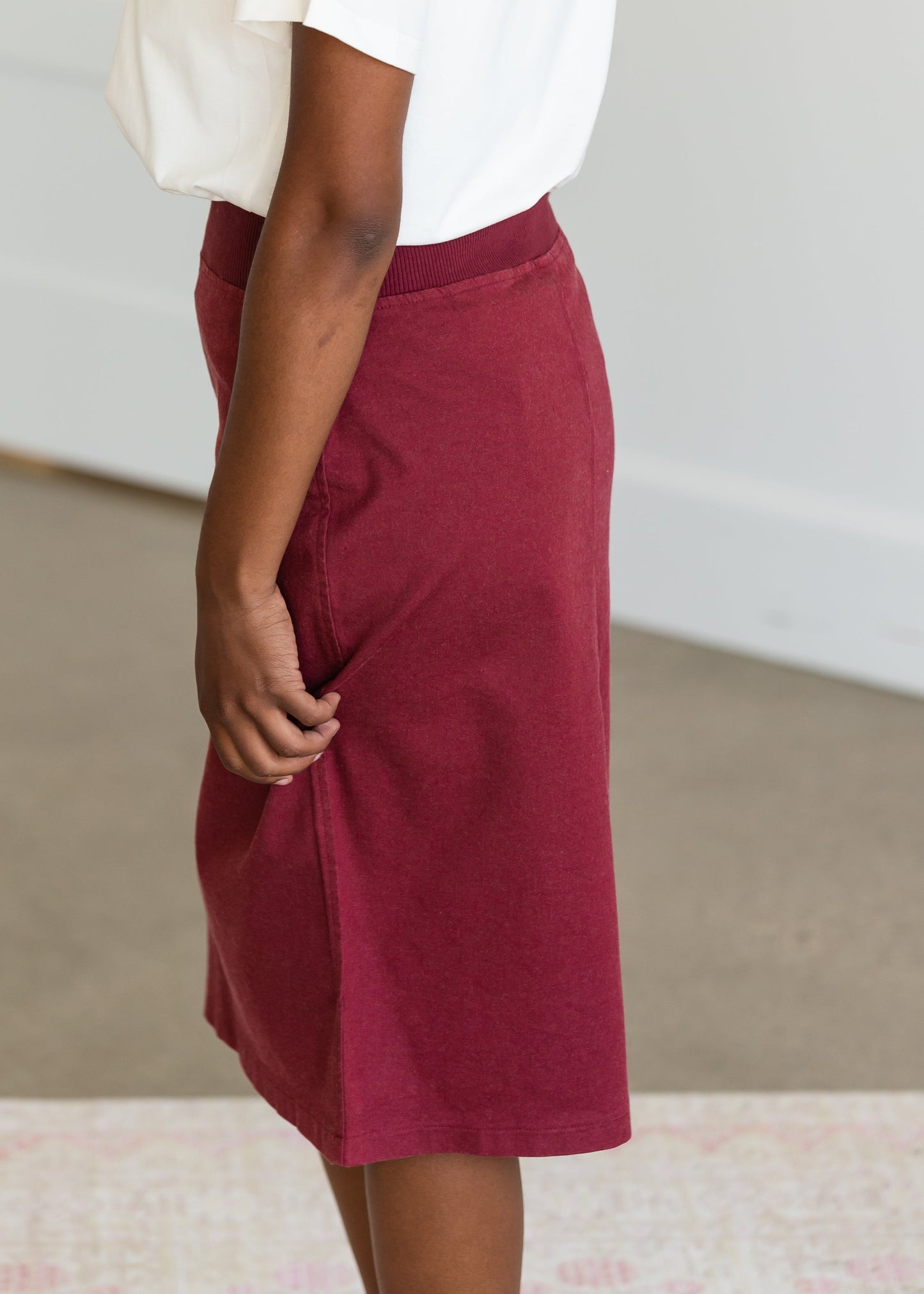 Joey Burgandy Stretch Waist Midi Skirt - FINAL SALE Skirts