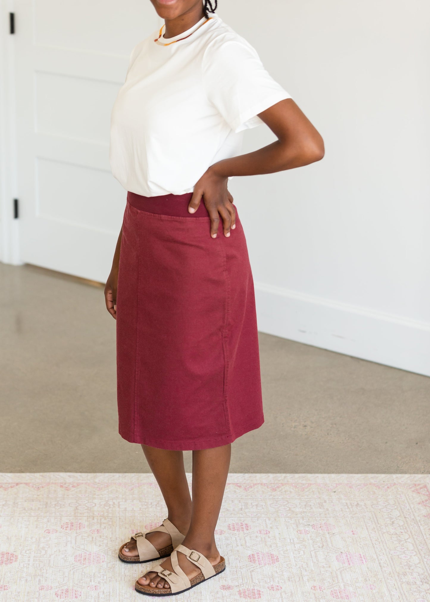Joey Burgandy Stretch Waist Midi Skirt - FINAL SALE Skirts