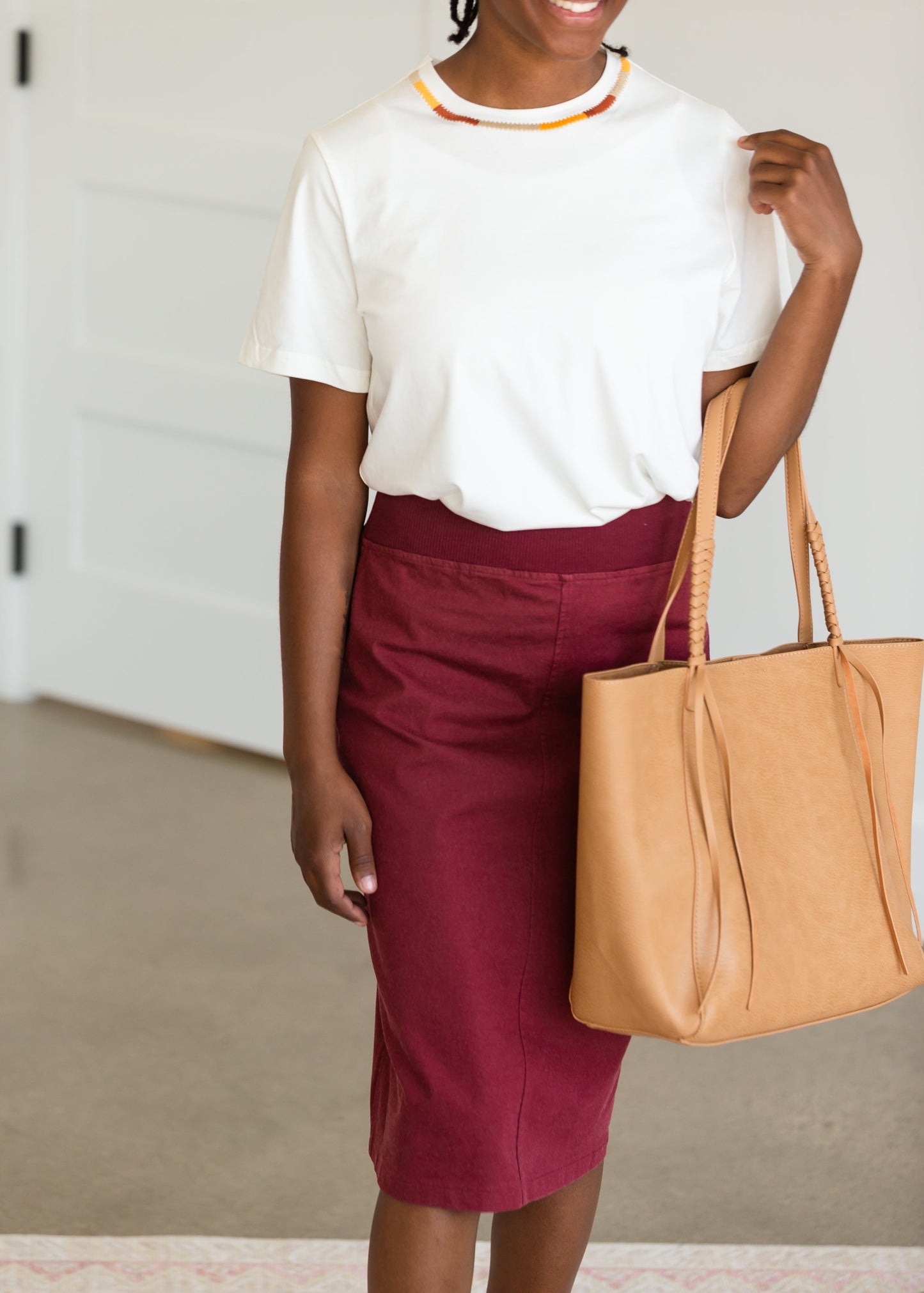 Joey Burgandy Stretch Waist Midi Skirt - FINAL SALE Skirts