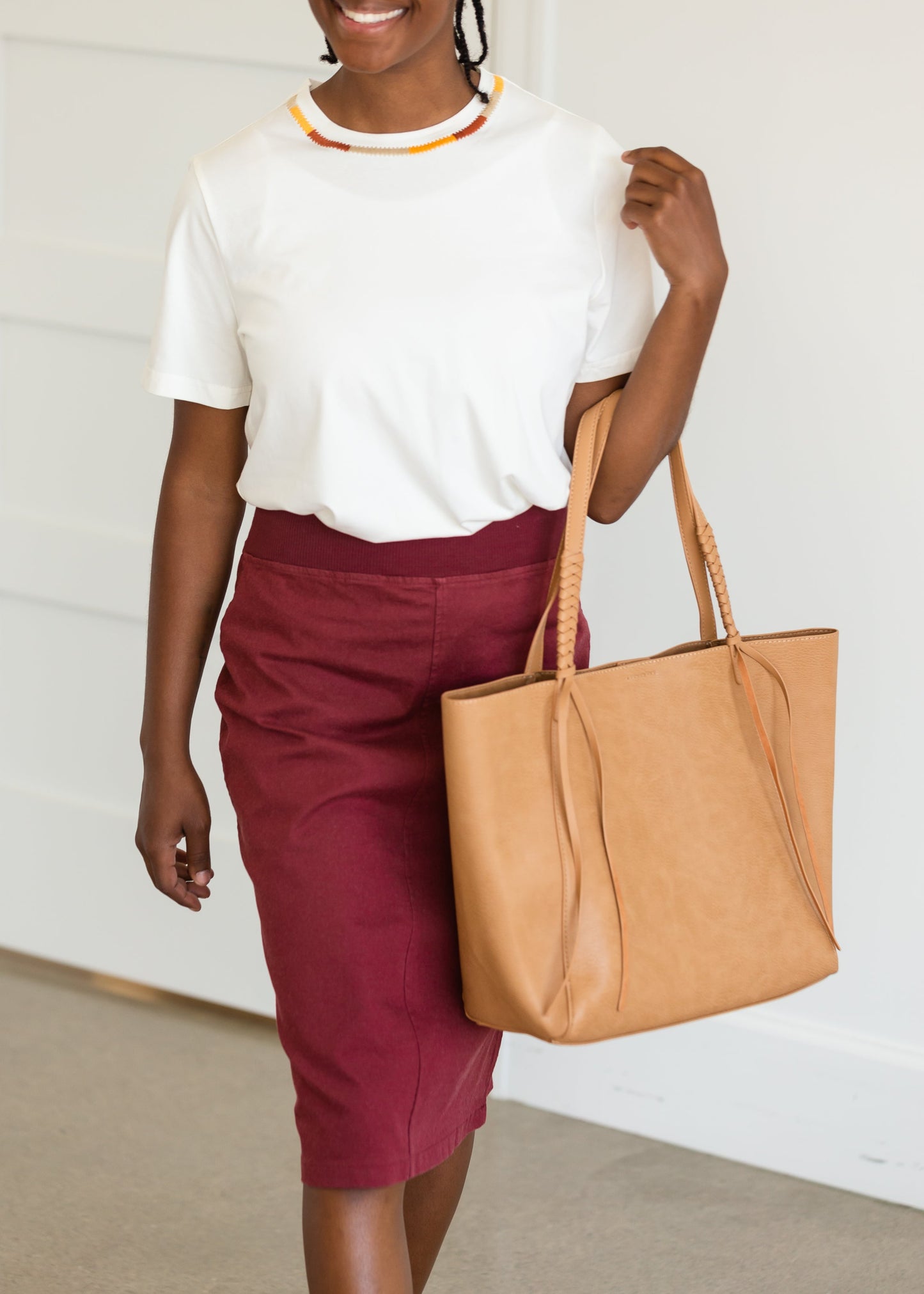 Joey Burgandy Stretch Waist Midi Skirt - FINAL SALE Skirts