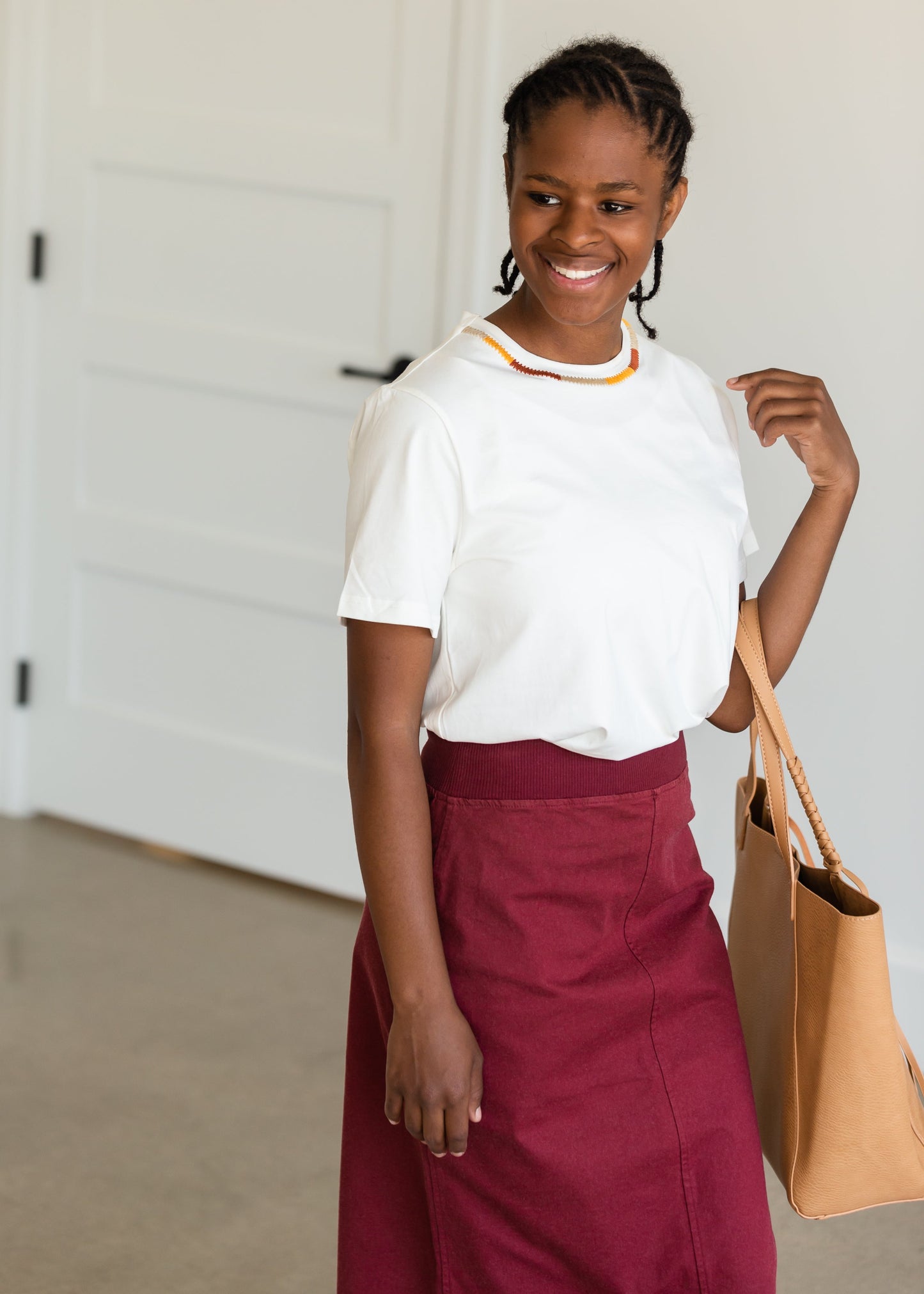 Joey Burgandy Stretch Waist Midi Skirt - FINAL SALE Skirts
