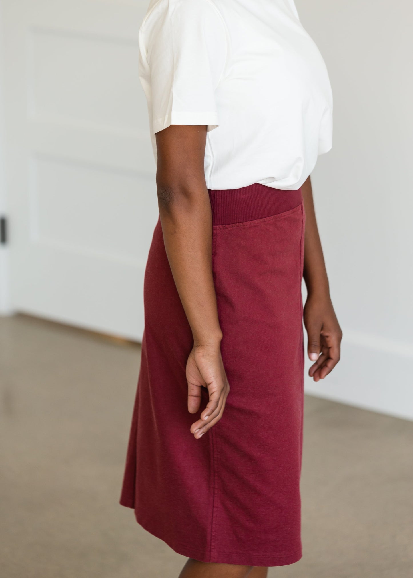 Joey Burgandy Stretch Waist Midi Skirt - FINAL SALE Skirts