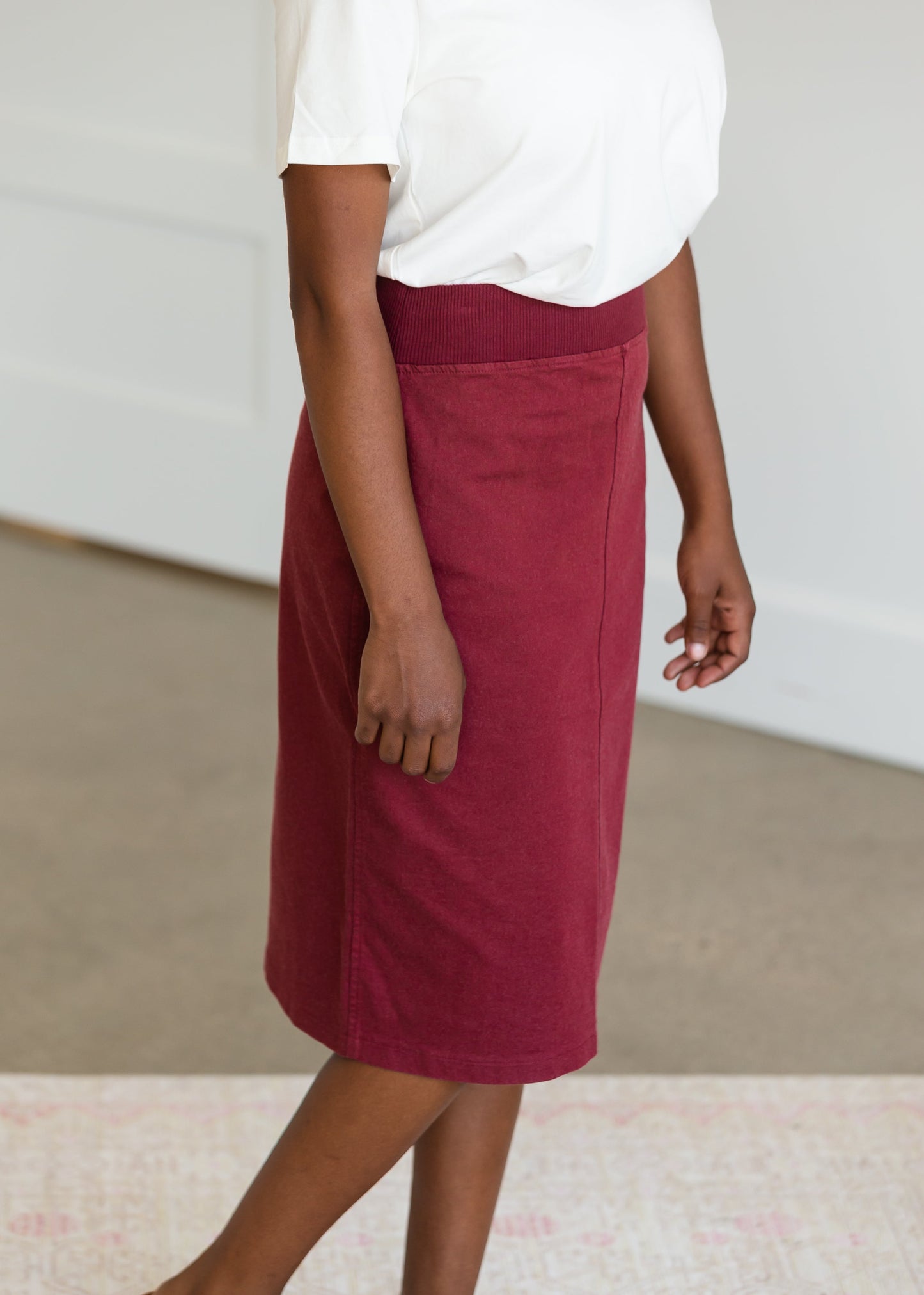 Joey Burgandy Stretch Waist Midi Skirt - FINAL SALE Skirts