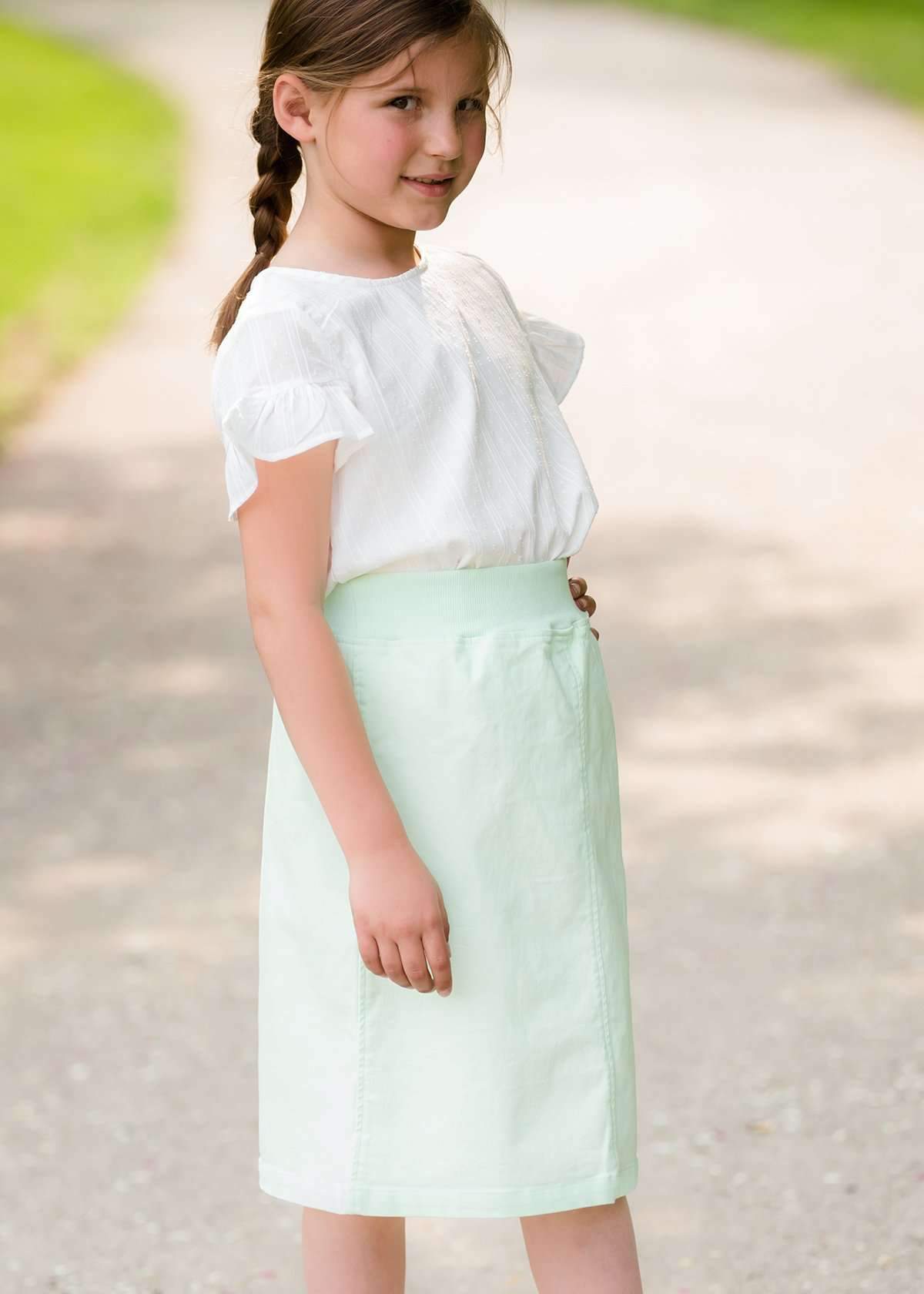 Joey Mint Stretch Waist Girls Midi Skirt - FINAL SALE Skirts