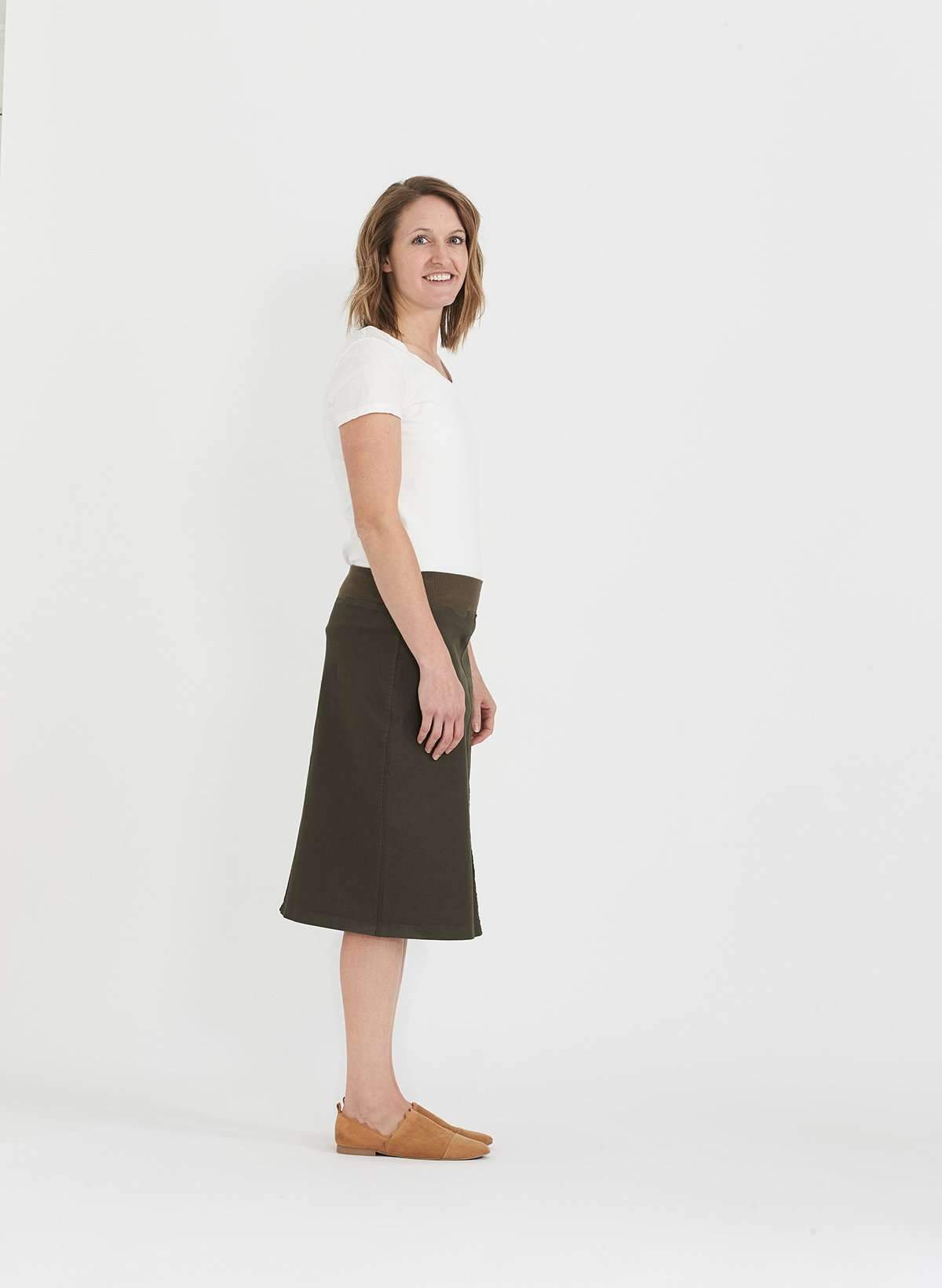 Joey Olive Stretch Waist Midi Skirt - FINAL SALE Skirts