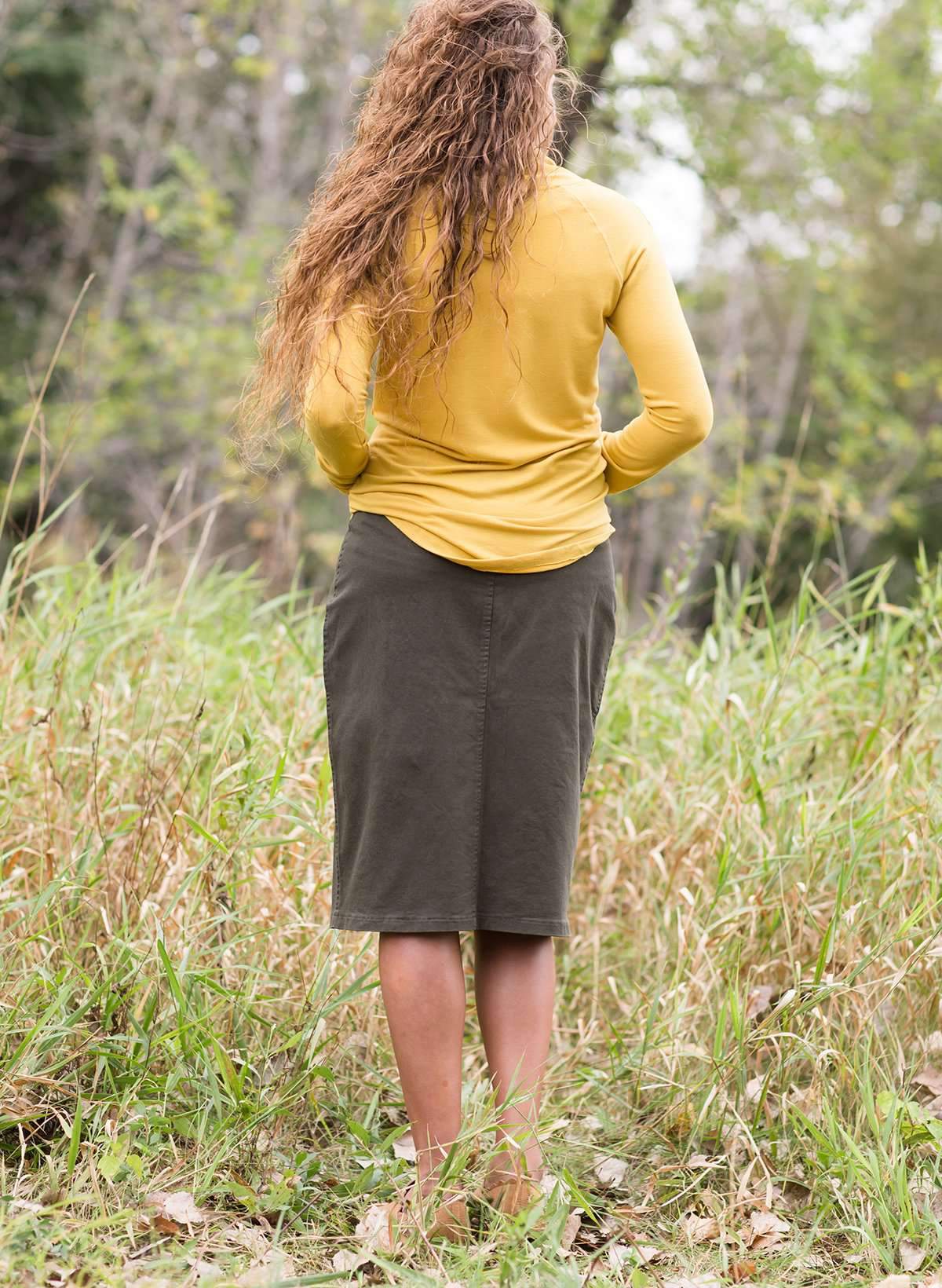 Joey Olive Stretch Waist Midi Skirt - FINAL SALE Skirts