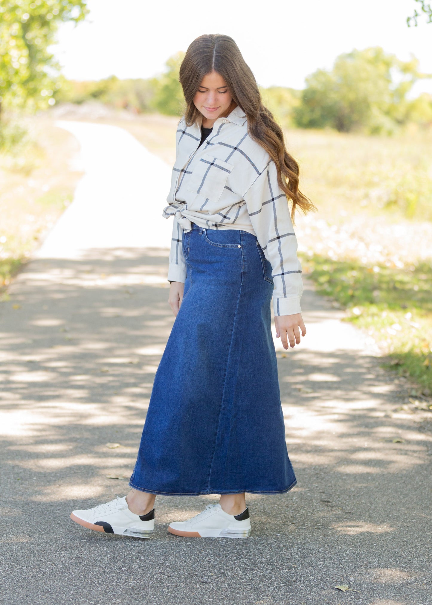 Joy A-Line Long Denim Skirt Skirts