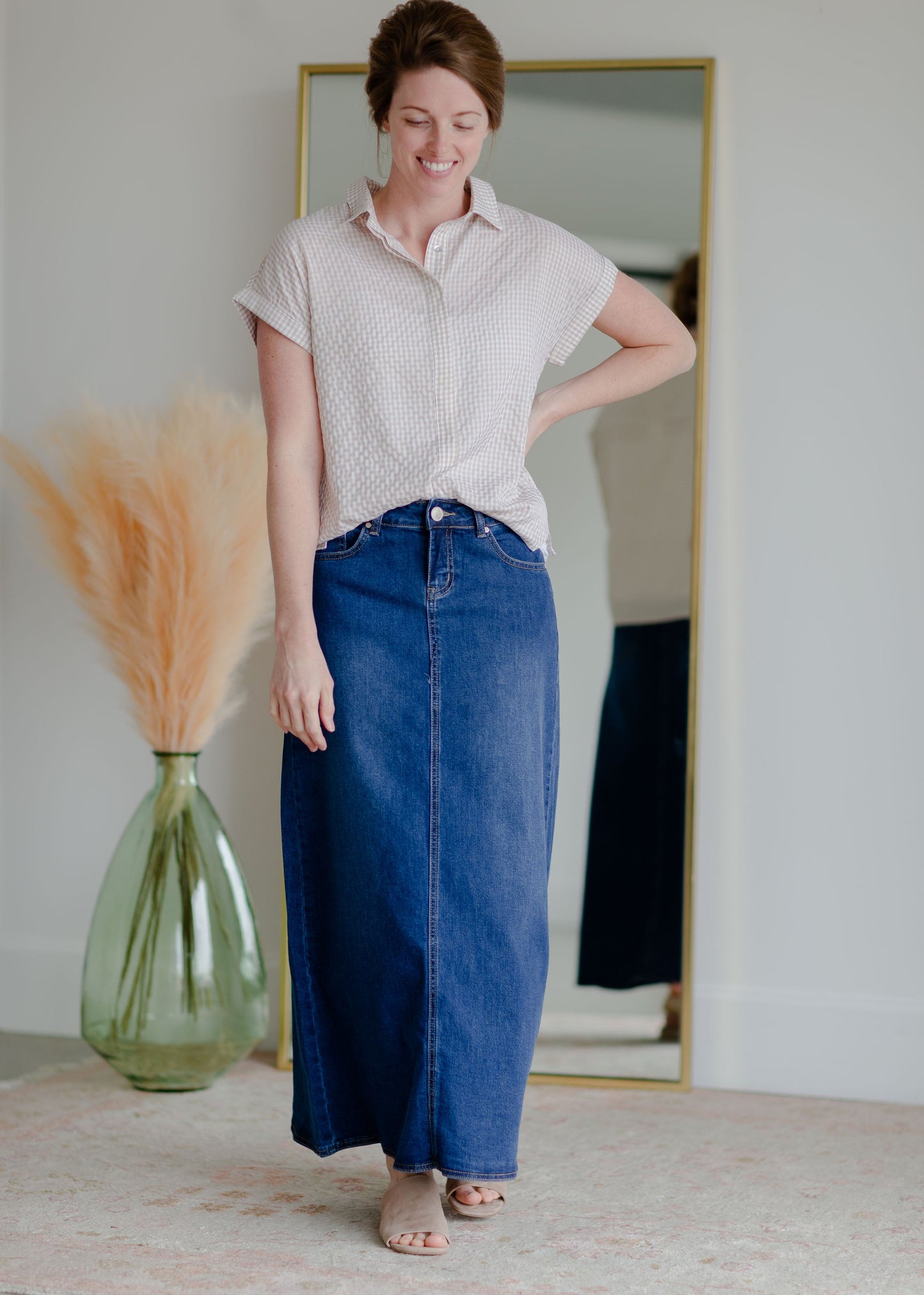 Joy A-Line Long Denim Skirt Skirts Inherit Co.