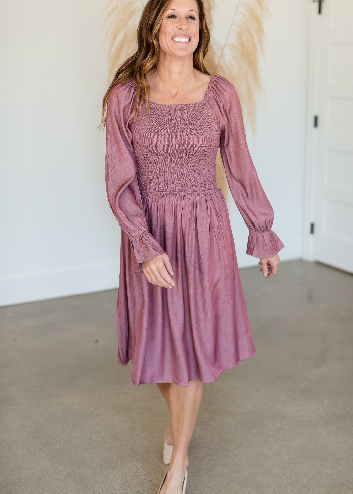 Juliet Mauve Bell Sleeve Midi Dress Dresses Mikarose