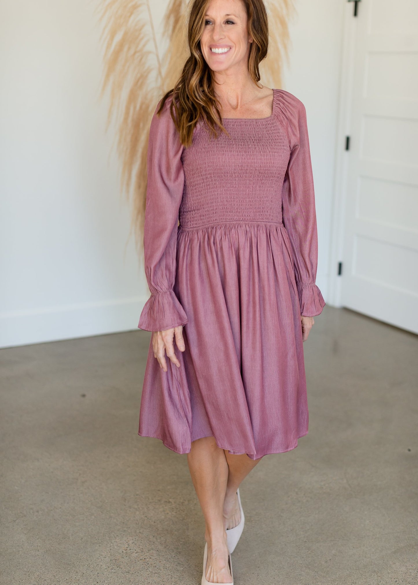 Juliet Mauve Bell Sleeve Midi Dress Dresses Mikarose
