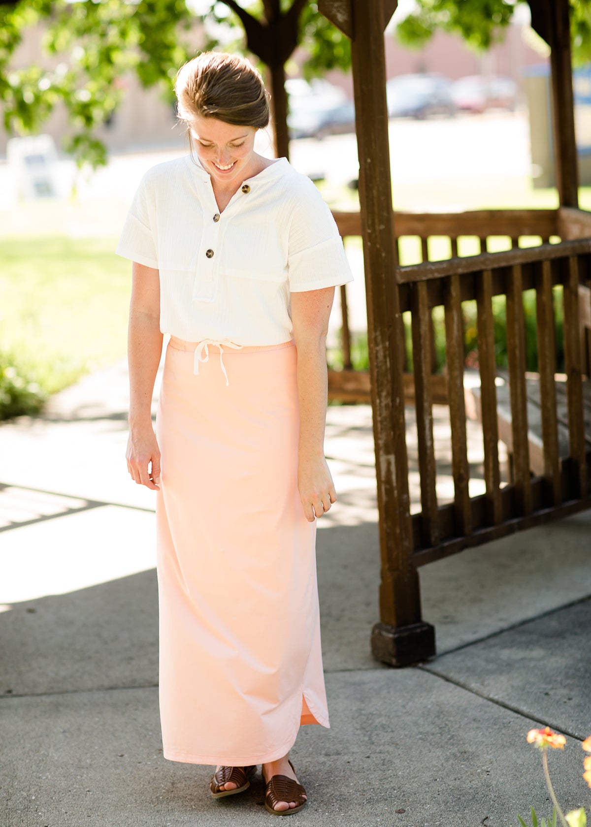 Emerald, coral, and gray midi and maxi modest skirts