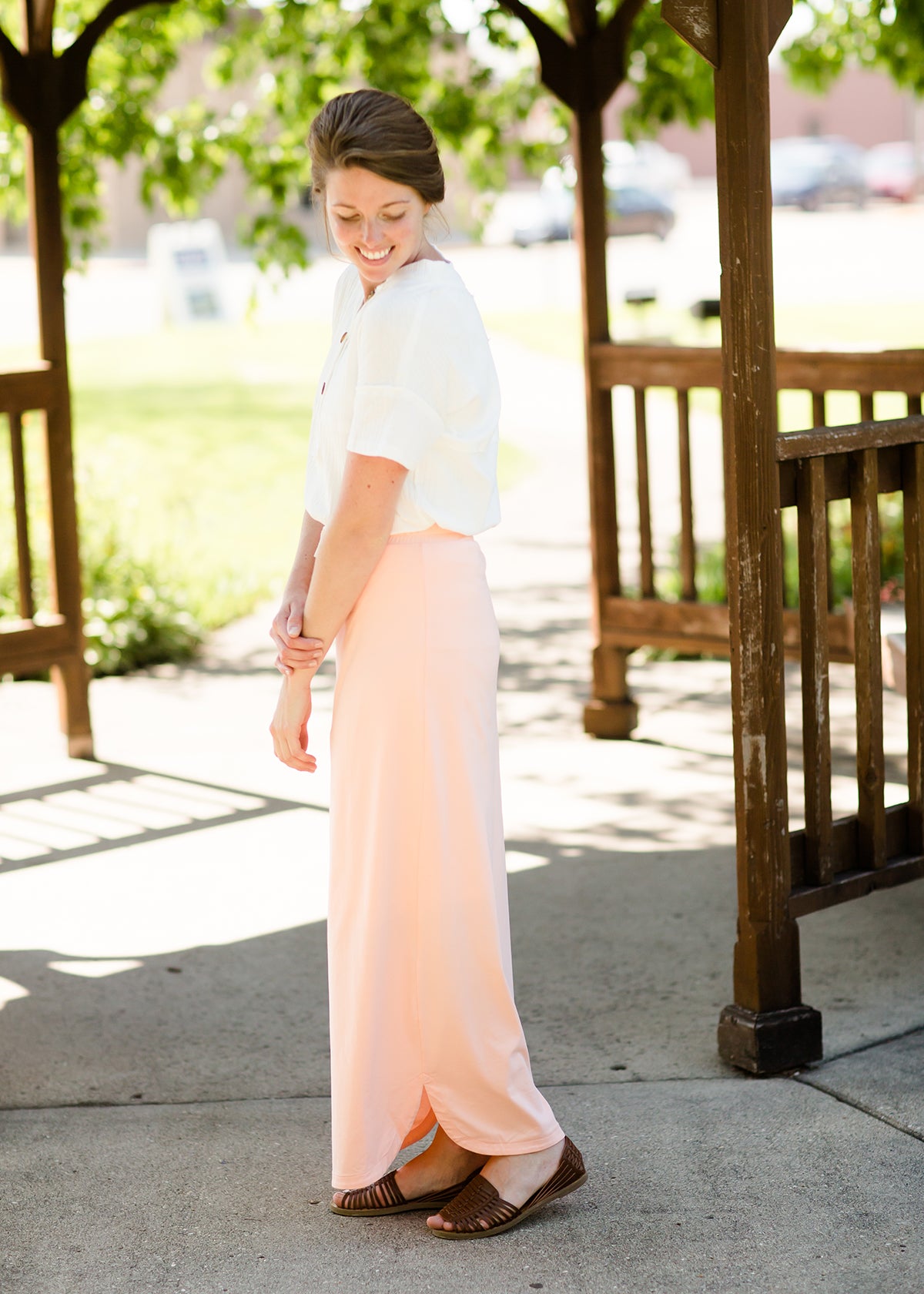 Emerald, coral, and gray midi and maxi modest skirts