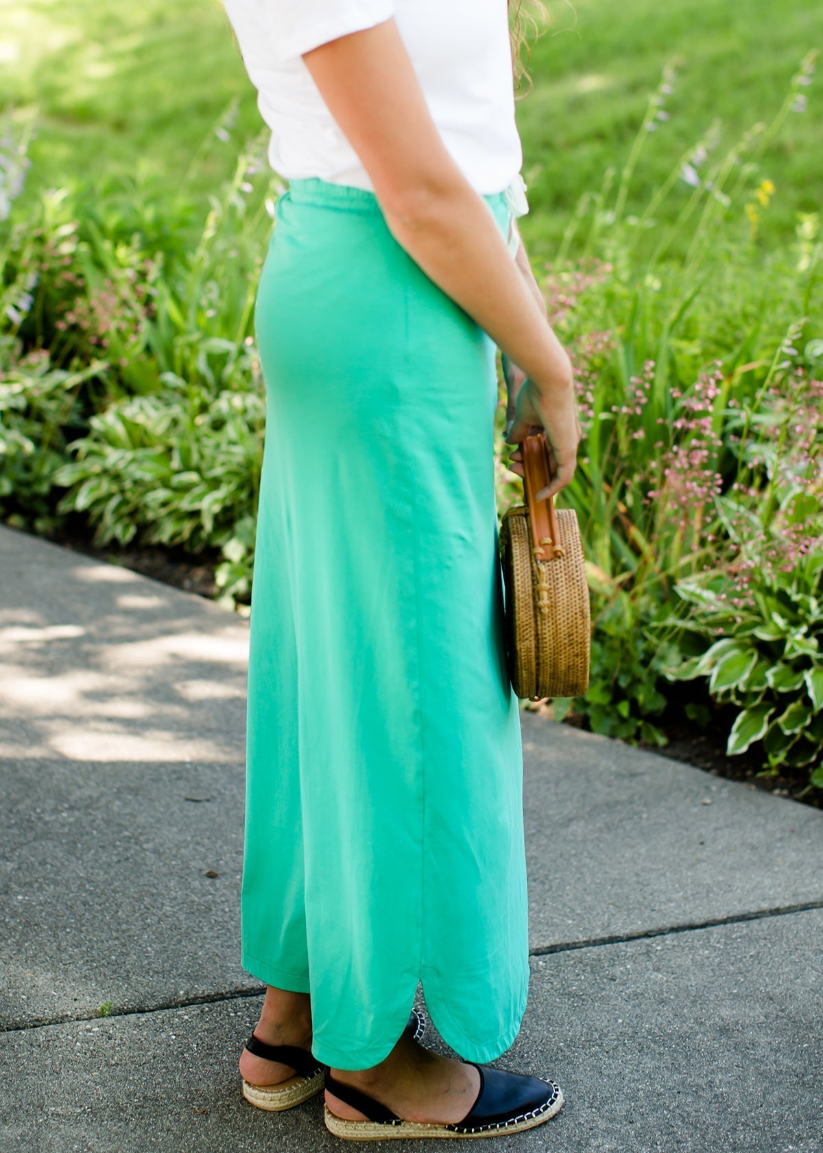 Emerald, coral, and gray midi and maxi modest skirts