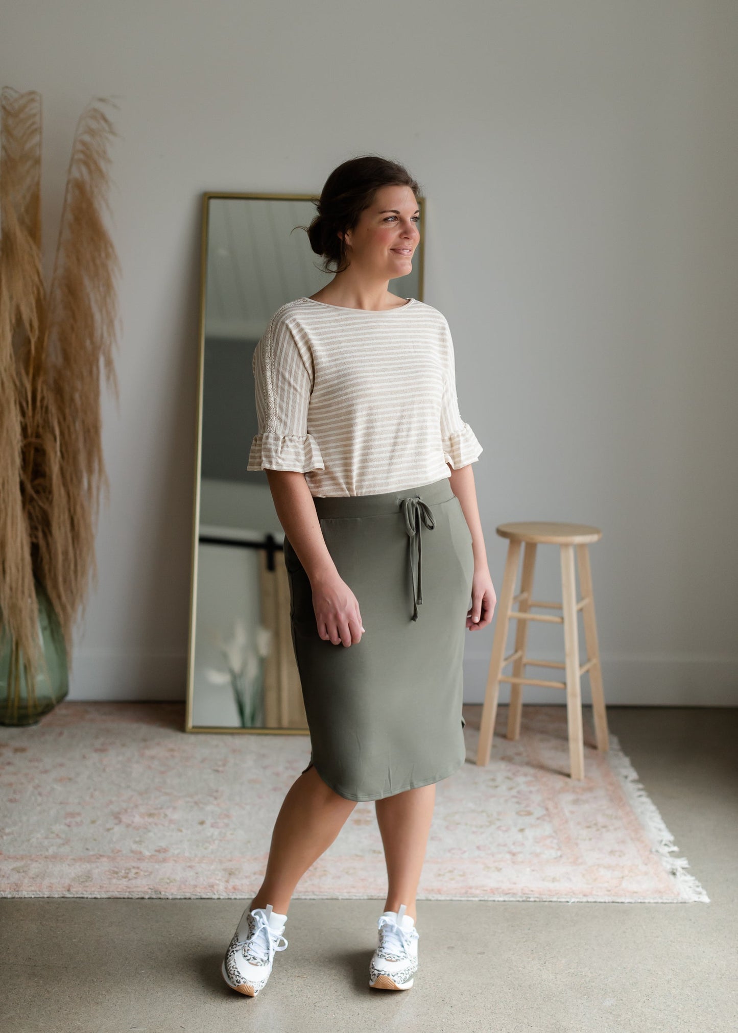 Knit Midi Drawstring Skirt Skirts Zenana