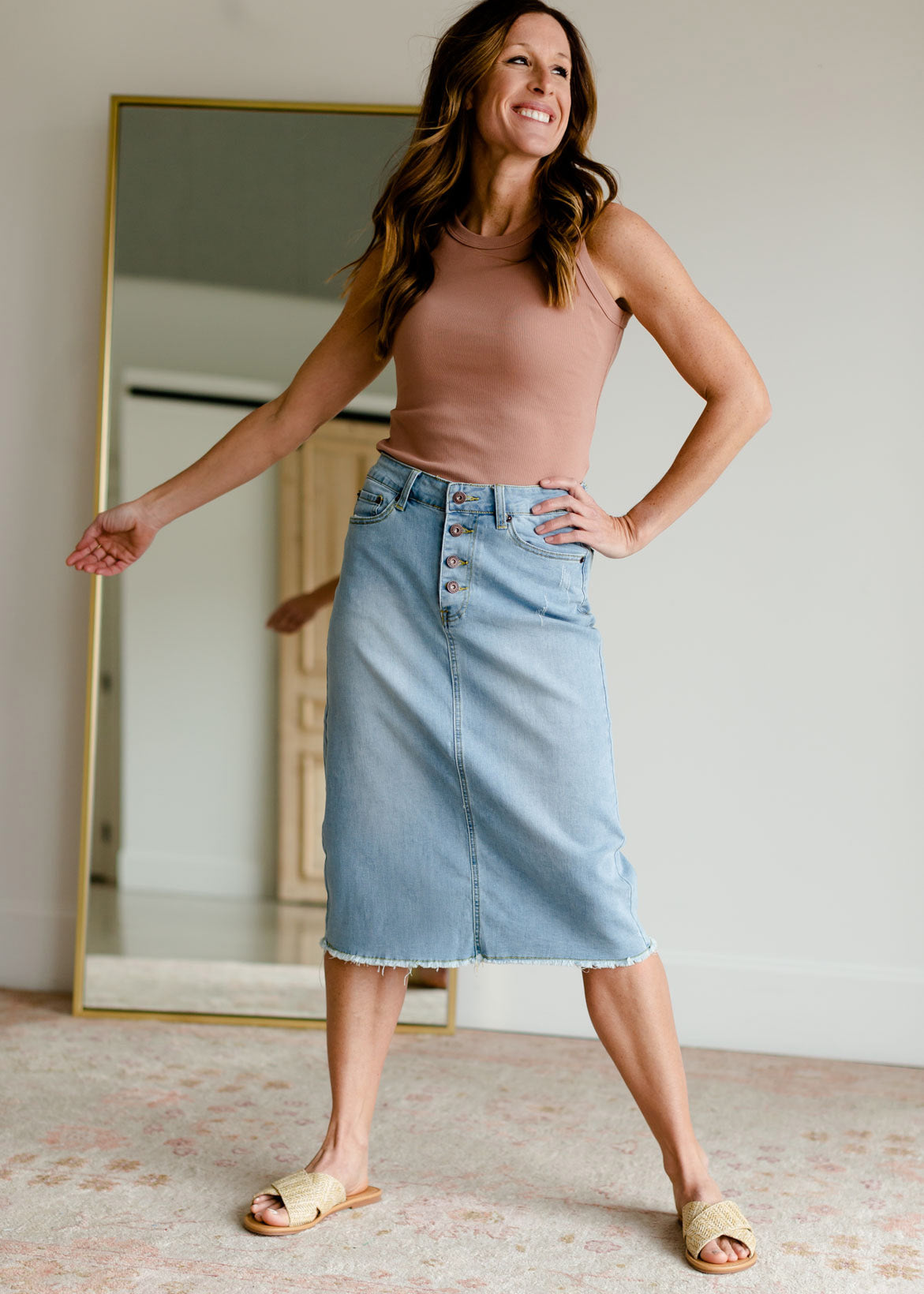 Kobe Distressed Light Denim Midi Skirt Skirts Sheer Dent Beauty