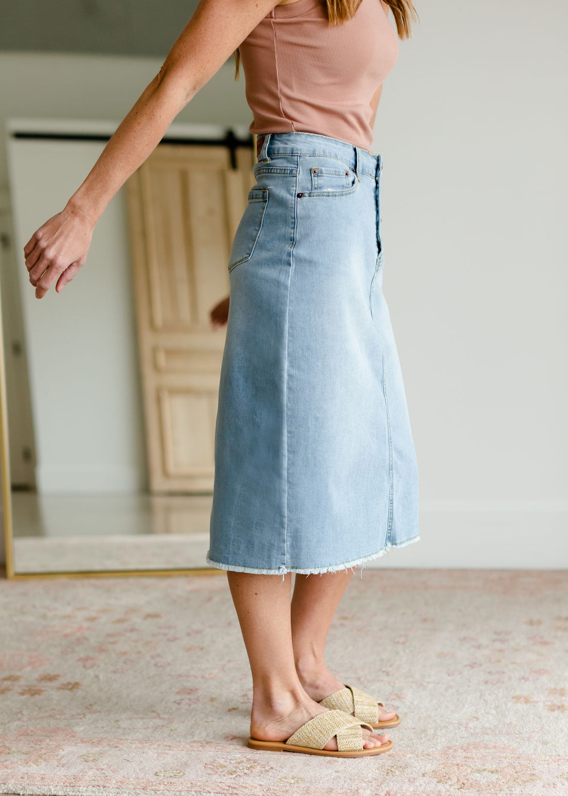 Kobe Distressed Light Denim Midi Skirt Skirts Sheer Dent Beauty