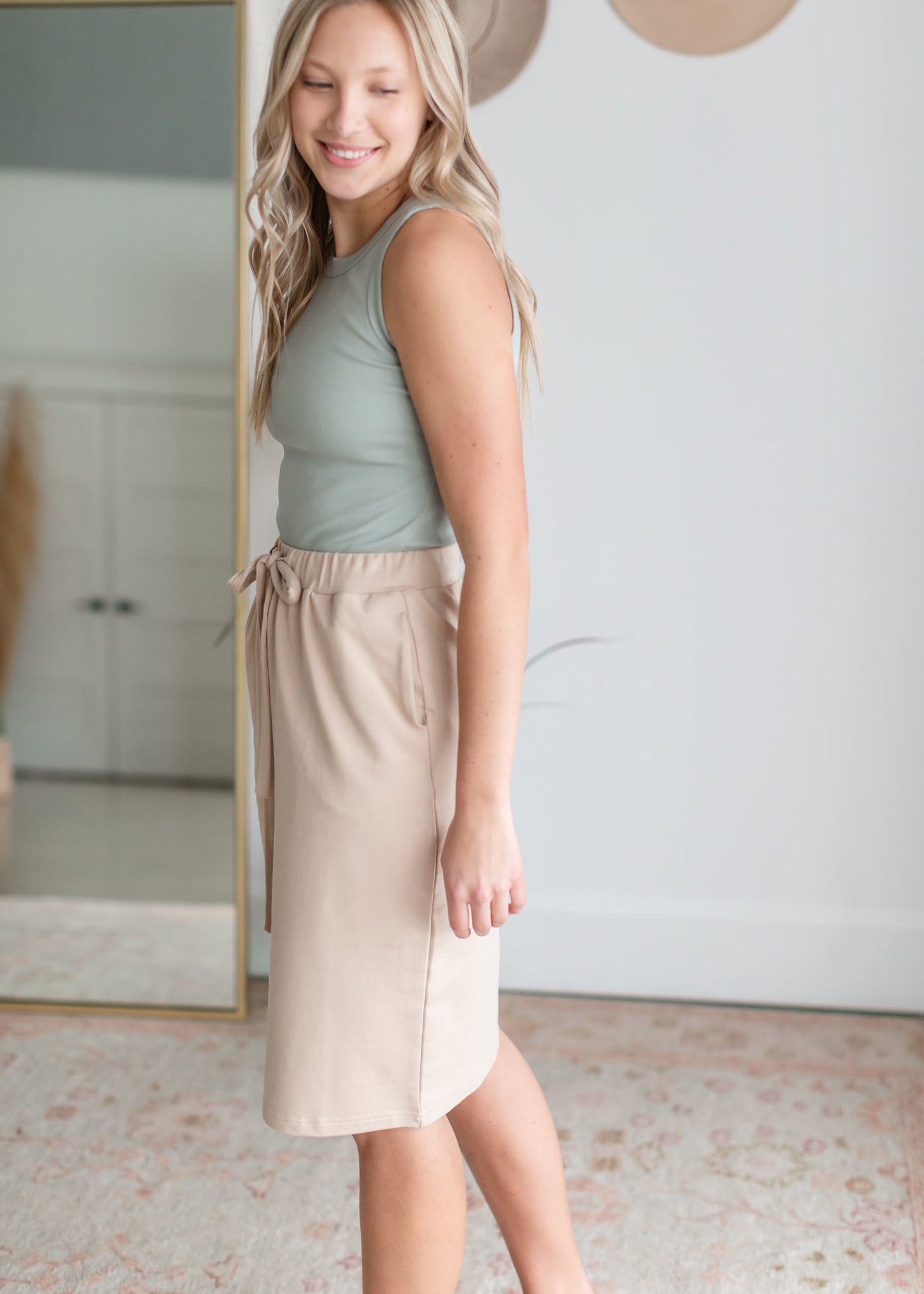 Krista Khaki Drawstring Midi Skirt Skirts Inherit