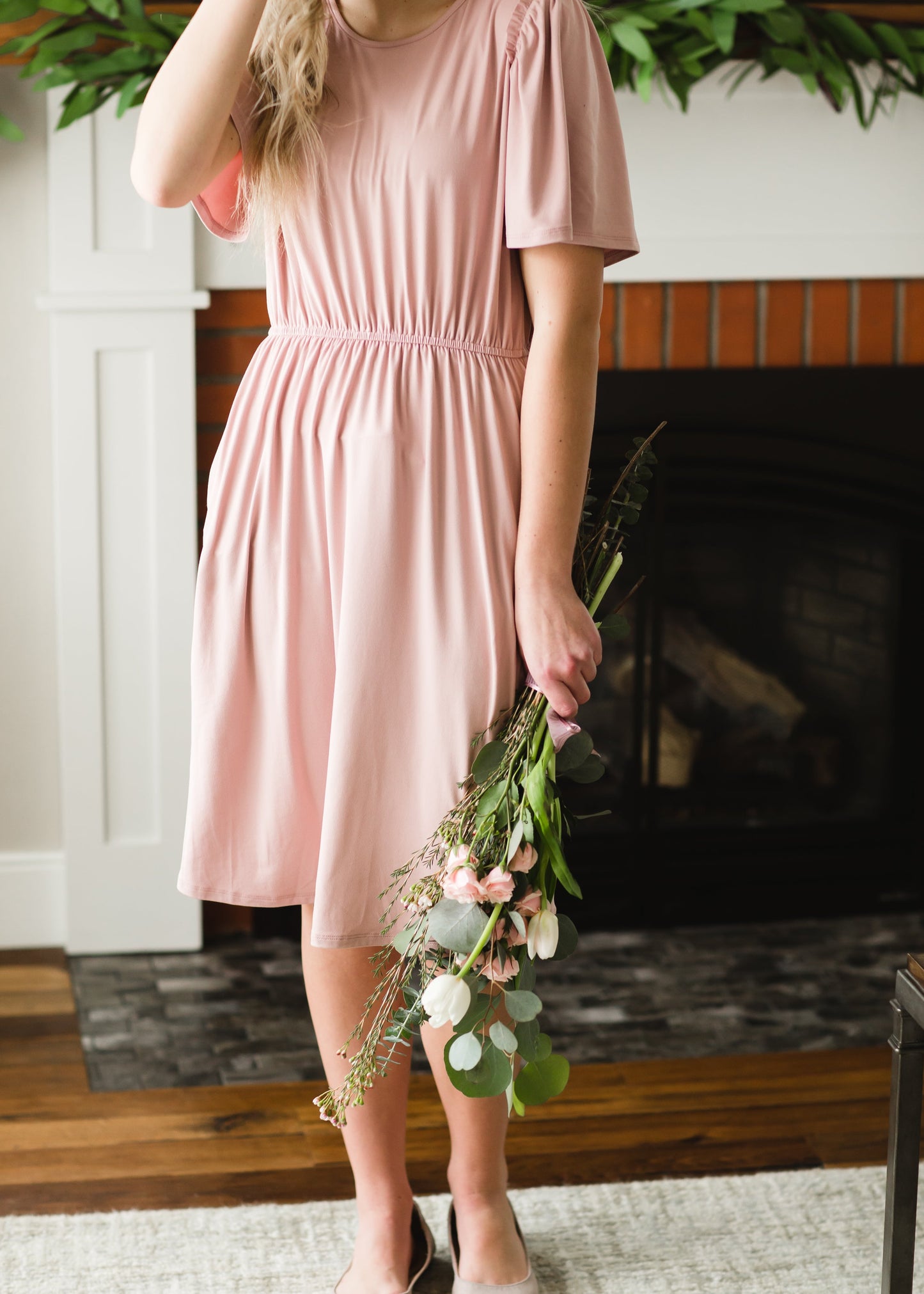 Kylie Pink Flutter Sleeve Midi Dress - FINAL SALE Dresses