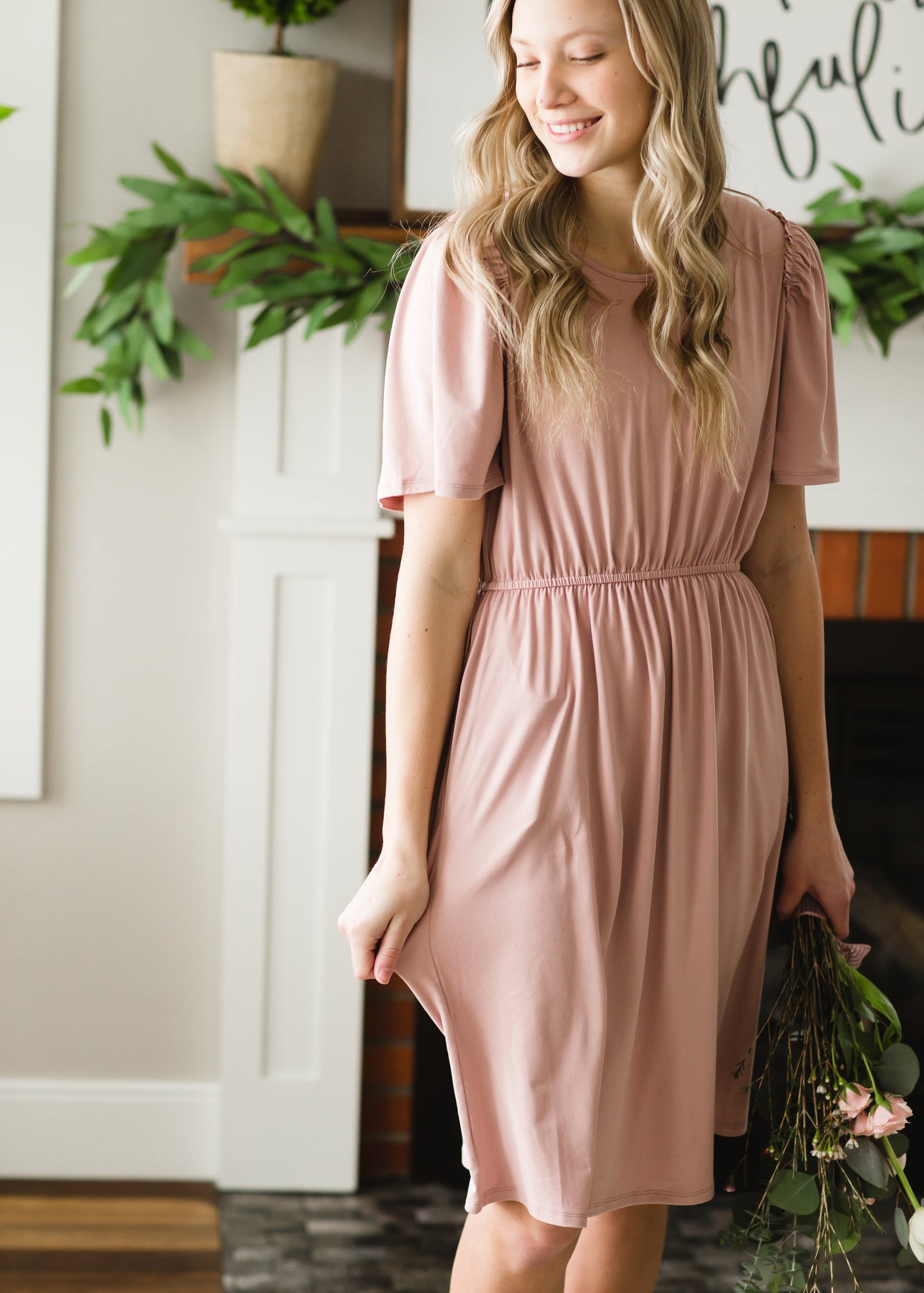 Kylie Pink Flutter Sleeve Midi Dress - FINAL SALE Dresses