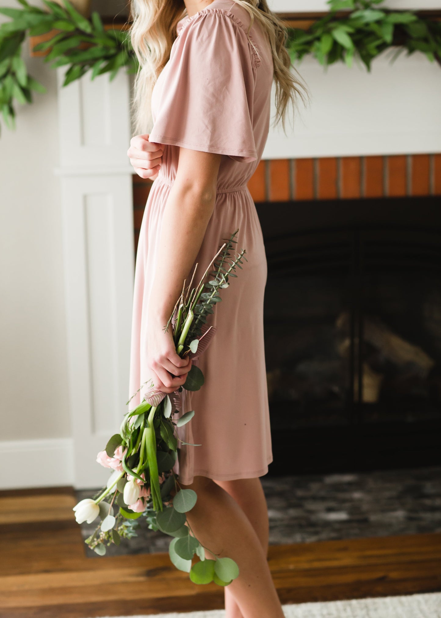 Kylie Pink Flutter Sleeve Midi Dress - FINAL SALE Dresses