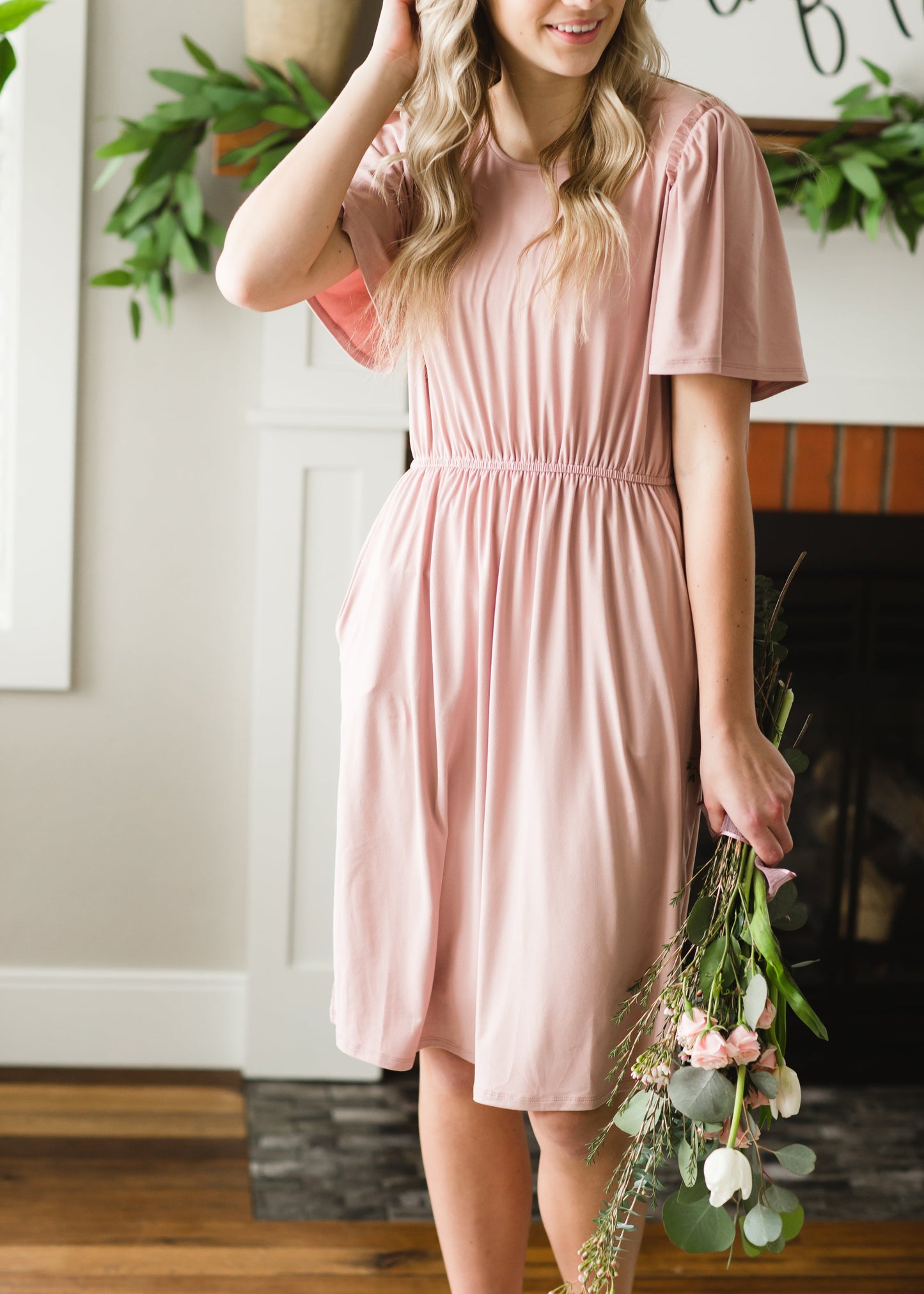 Kylie Pink Flutter Sleeve Midi Dress - FINAL SALE Dresses