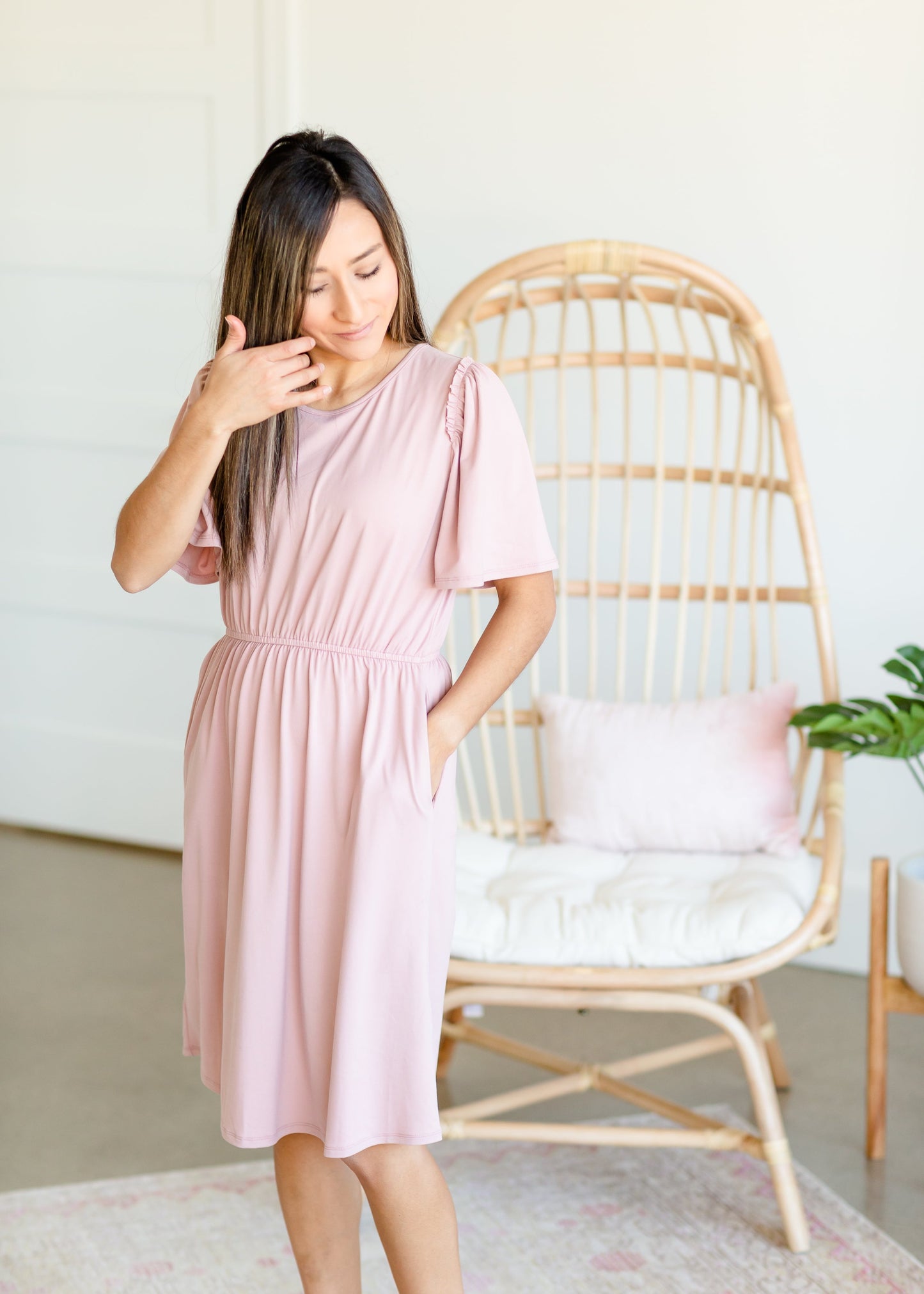 Kylie Pink Flutter Sleeve Midi Dress - FINAL SALE Dresses