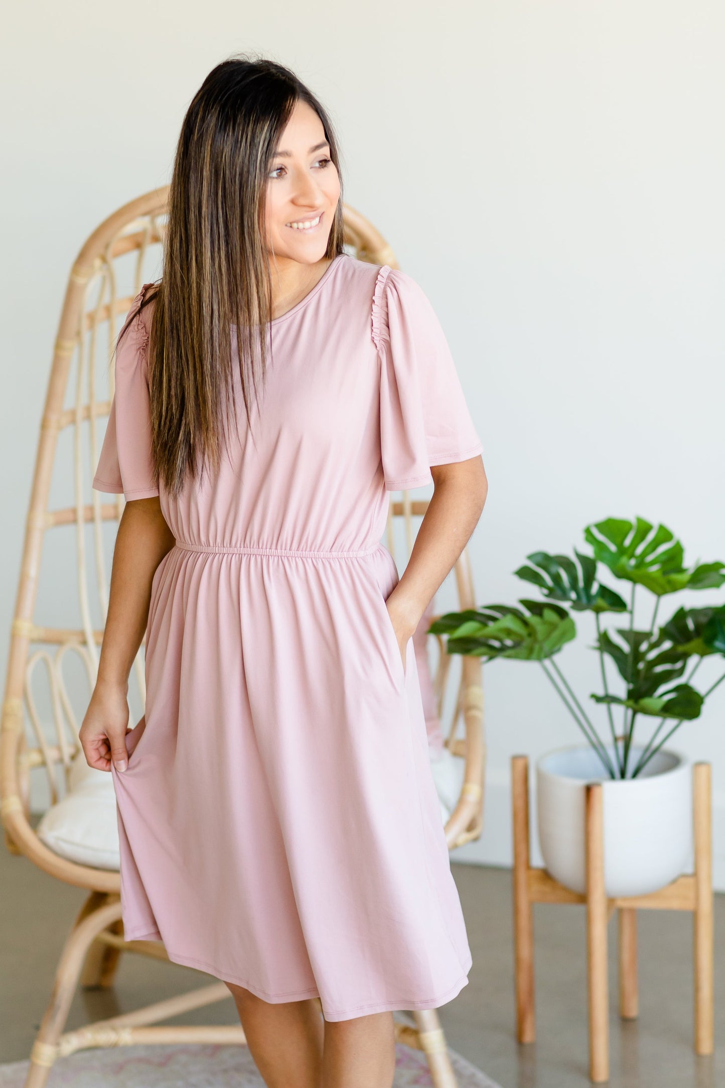Kylie Pink Flutter Sleeve Midi Dress - FINAL SALE Dresses