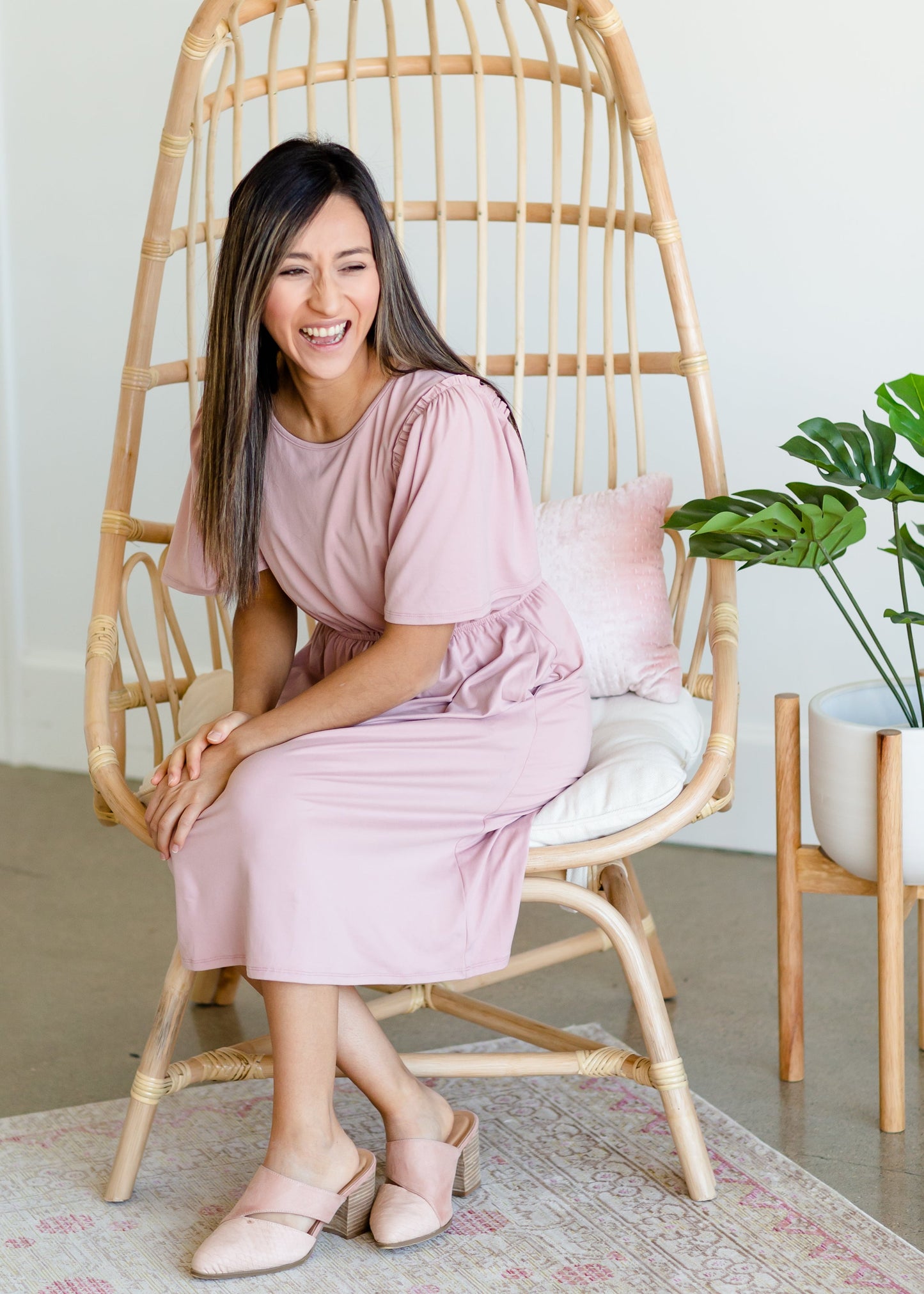 Kylie Pink Flutter Sleeve Midi Dress - FINAL SALE Dresses