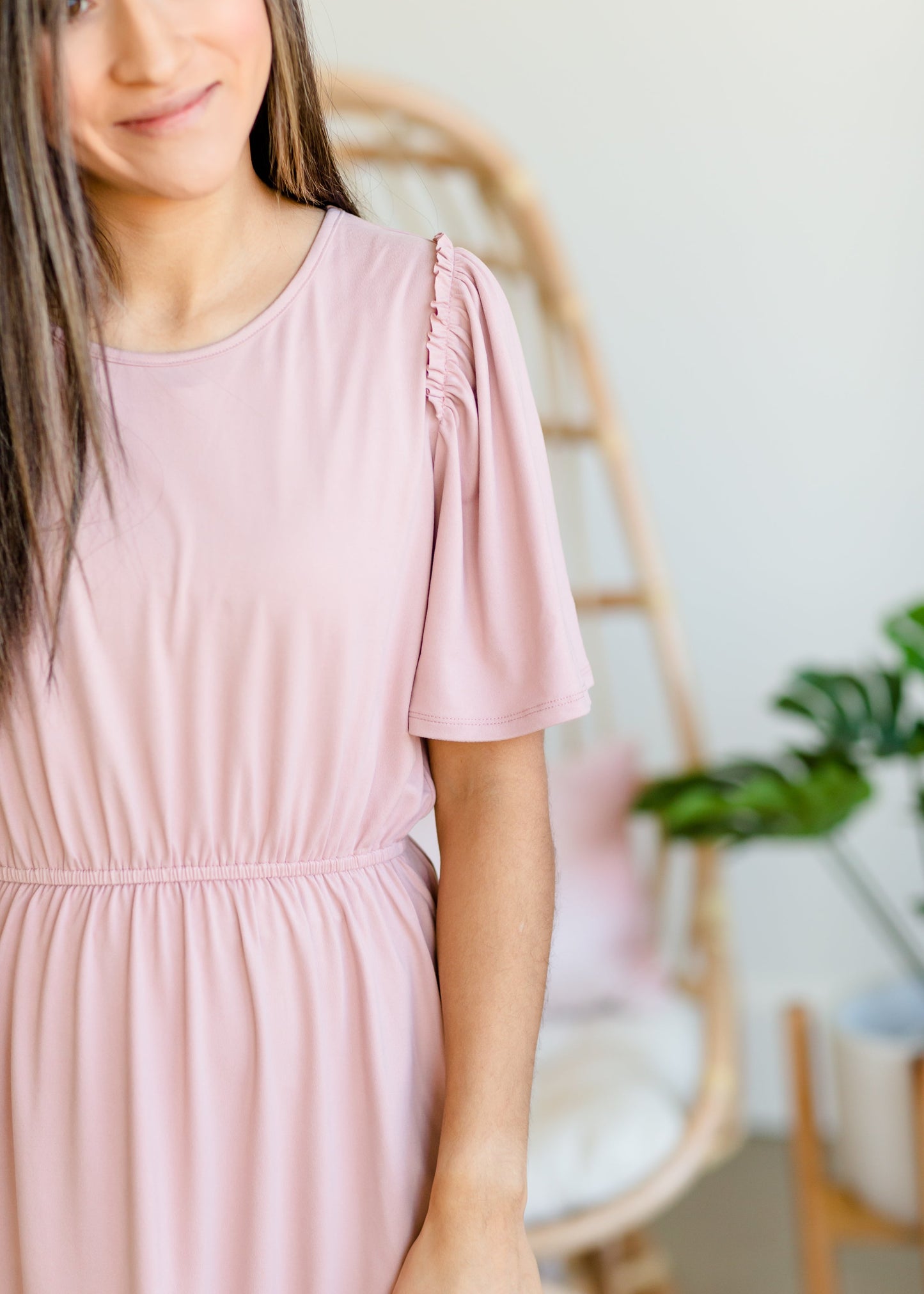 Kylie Pink Flutter Sleeve Midi Dress - FINAL SALE Dresses