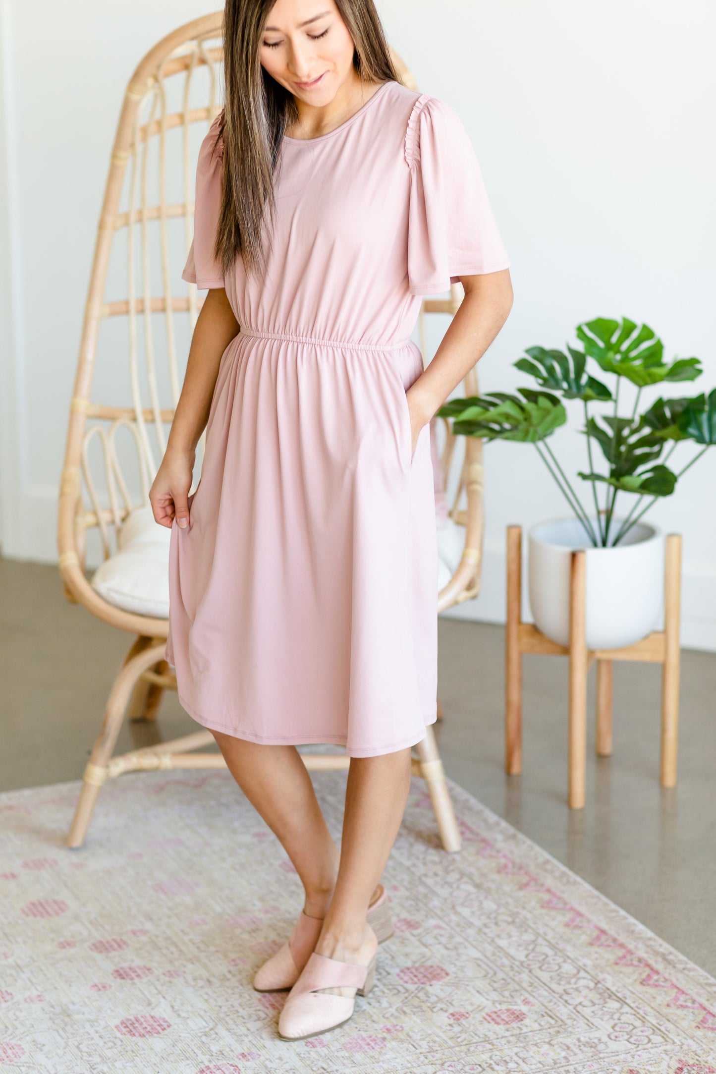 Kylie Pink Flutter Sleeve Midi Dress - FINAL SALE Dresses