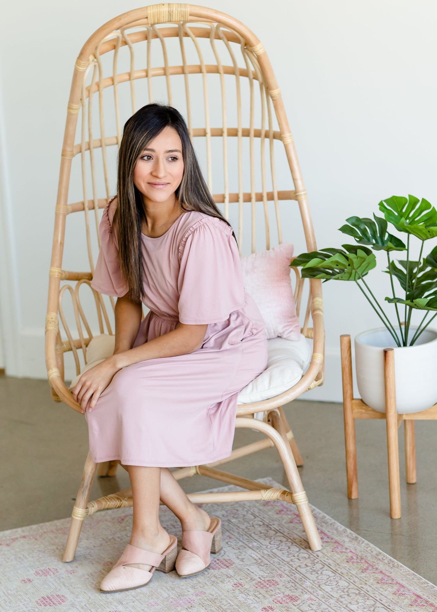 Kylie Pink Flutter Sleeve Midi Dress - FINAL SALE Dresses